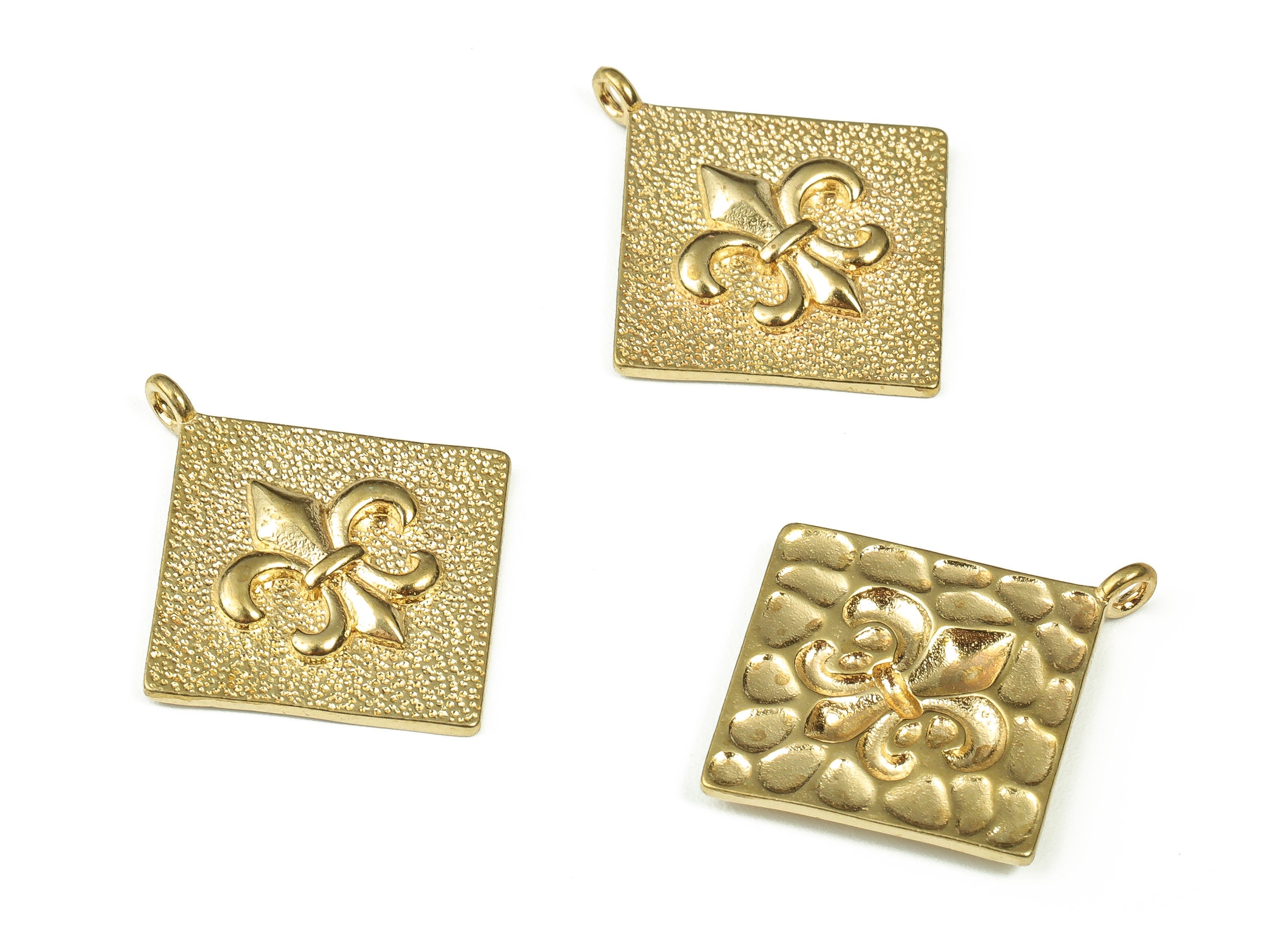 Raw Brass Square Earring Charms - Brass Flower Square Pendant Charms with Loops – DIY Jewelry Making Supplies - 24.72x21.96x1.9mm - PP4398 - DOMEDBAZAAR