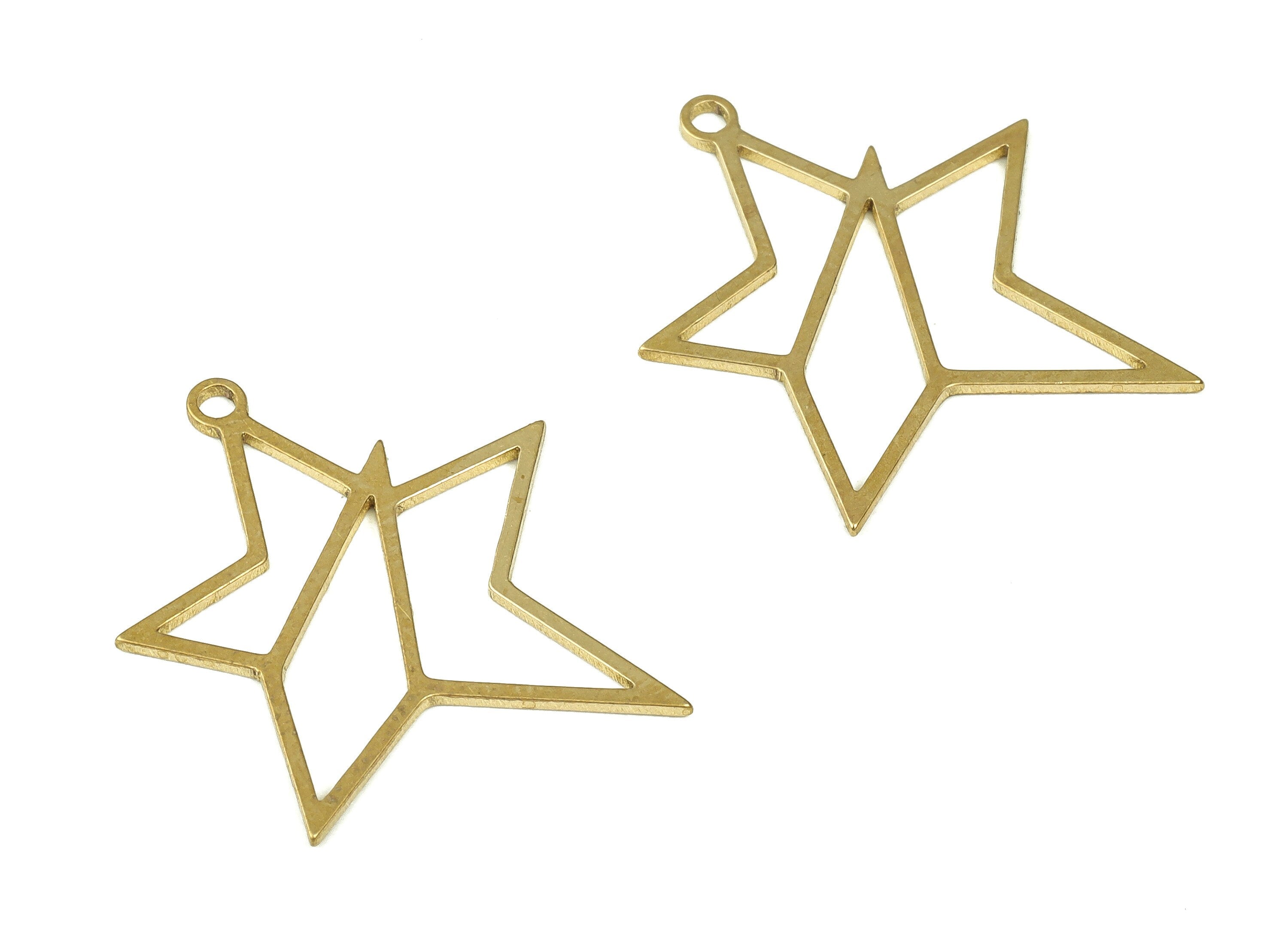 Raw Brass Star Earring Charms - Brass Hollow Star Pendant Charm - Raw Brass Star Tags - Jewelry Making Supplies - 21.09x19.02x0.7mm - PP4312 - DOMEDBAZAAR