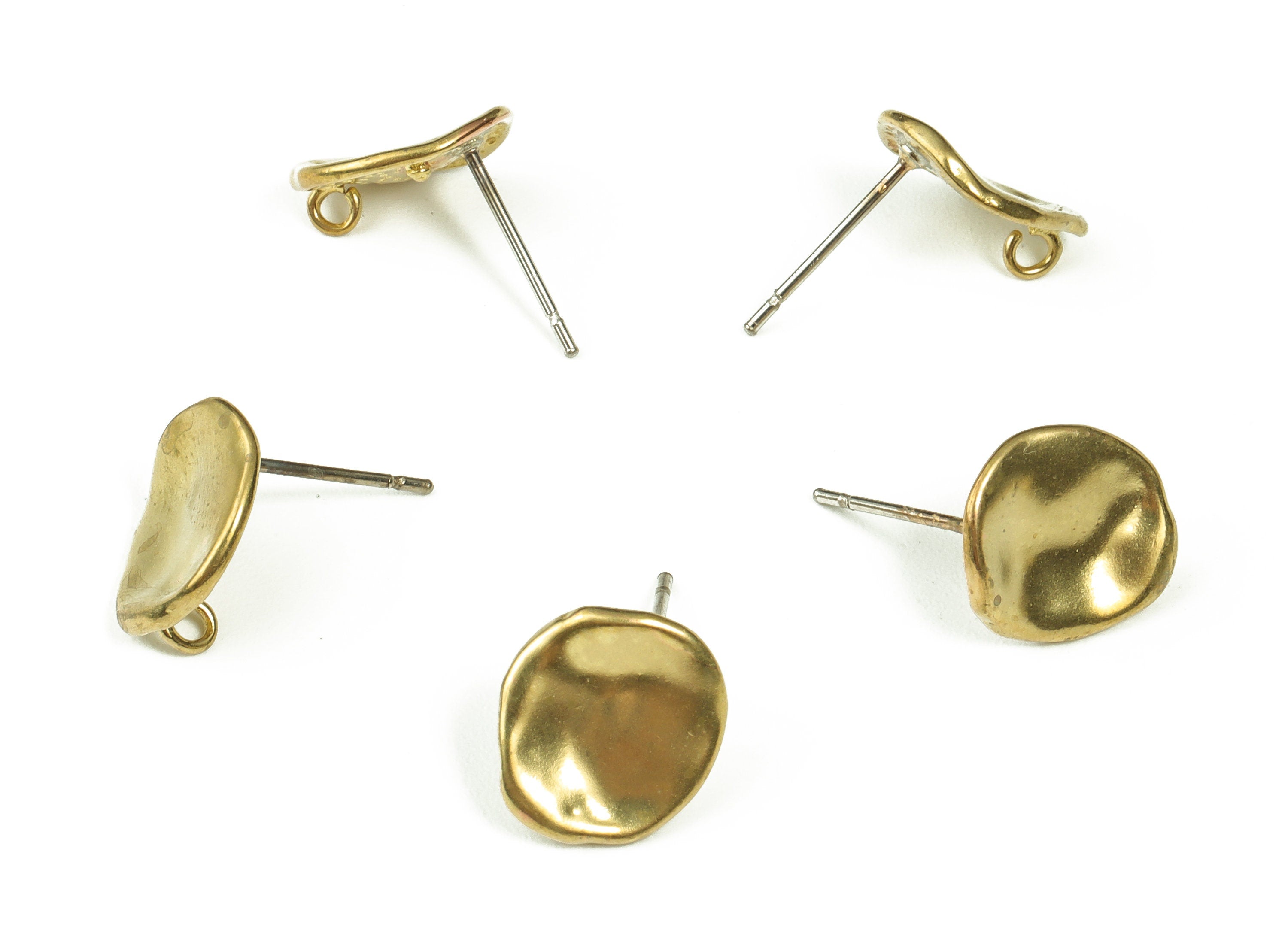 Brass Round Earring Stud with Loop - Raw Brass Round Stud Earring Post – Earring Findings - Jewelry Supplies - 11.41x9.97x1.33mm - PP4390 - DOMEDBAZAAR