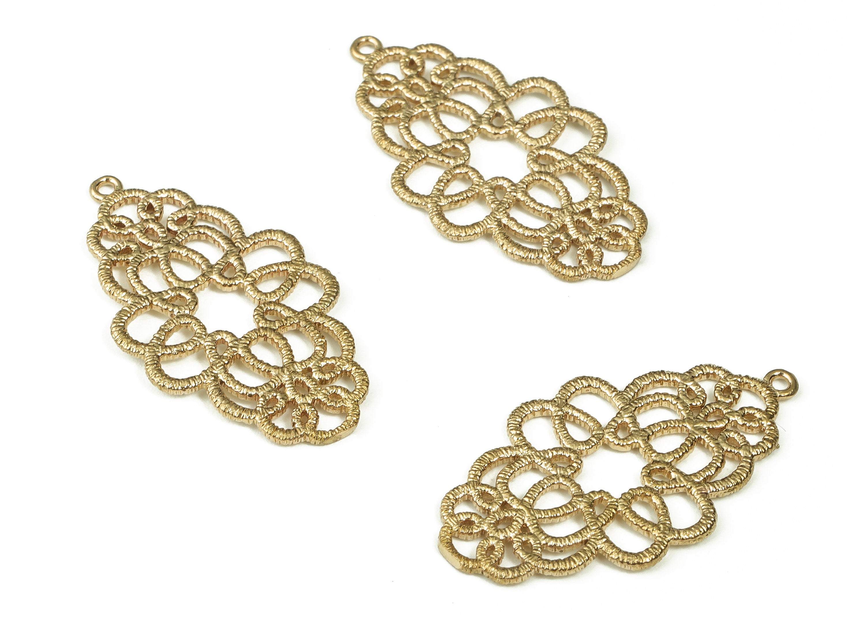 Raw Brass Filigree Flower Pattern Pendant Charm – Brass Textured Knot Earrings Charm – Jewelry Making Supplies - 32.52x17.9x1.26mm - PP4393 - DOMEDBAZAAR