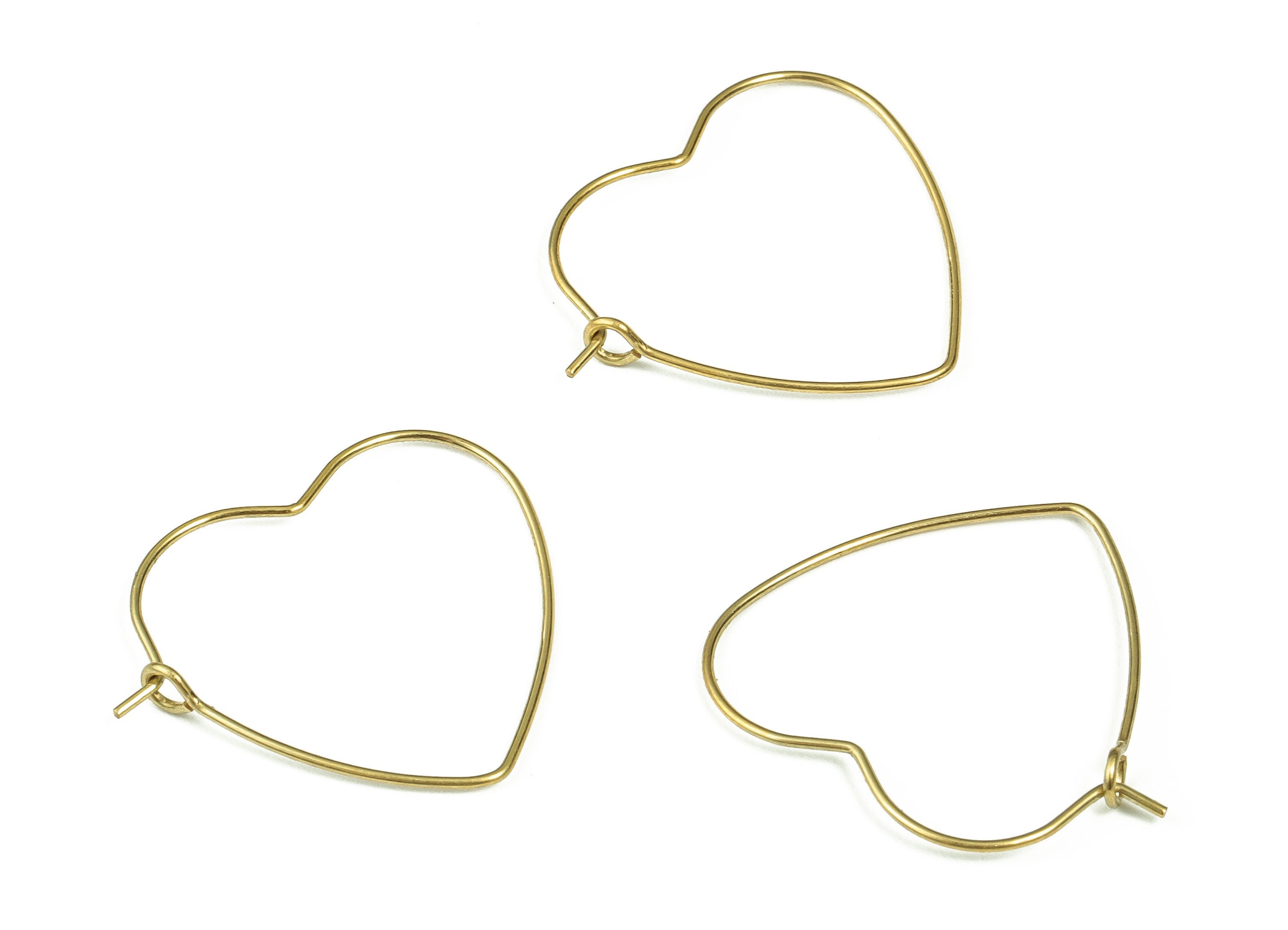 Brass Heart Earring Hoops - Raw Brass Ear Wire 28 - Geometric Earring Findings - Jewelry Making Supplies - 28.11x24.56x0.66mm - PP4370 - DOMEDBAZAAR