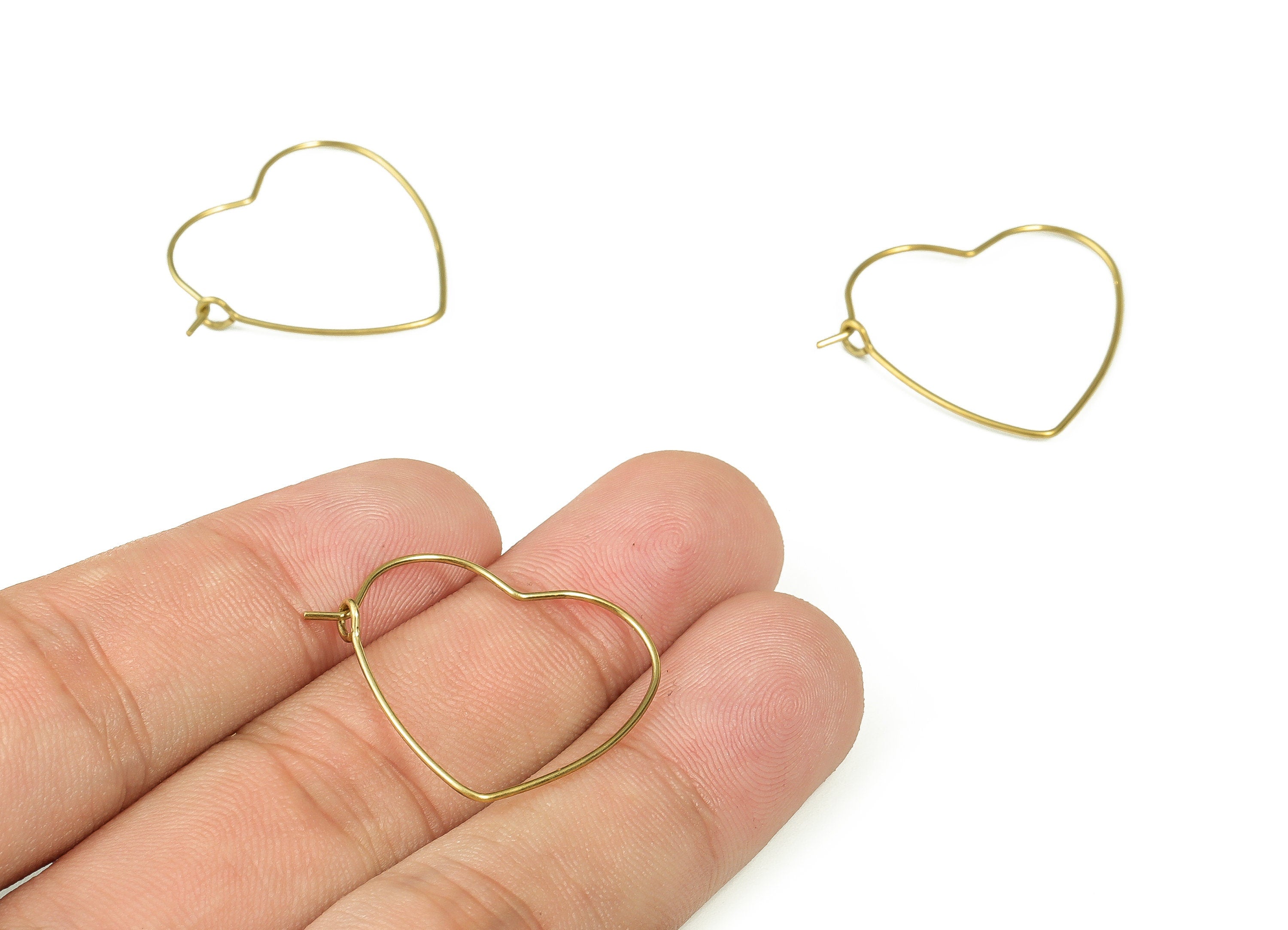 Brass Heart Earring Hoops - Raw Brass Ear Wire 28 - Geometric Earring Findings - Jewelry Making Supplies - 28.11x24.56x0.66mm - PP4370 - DOMEDBAZAAR