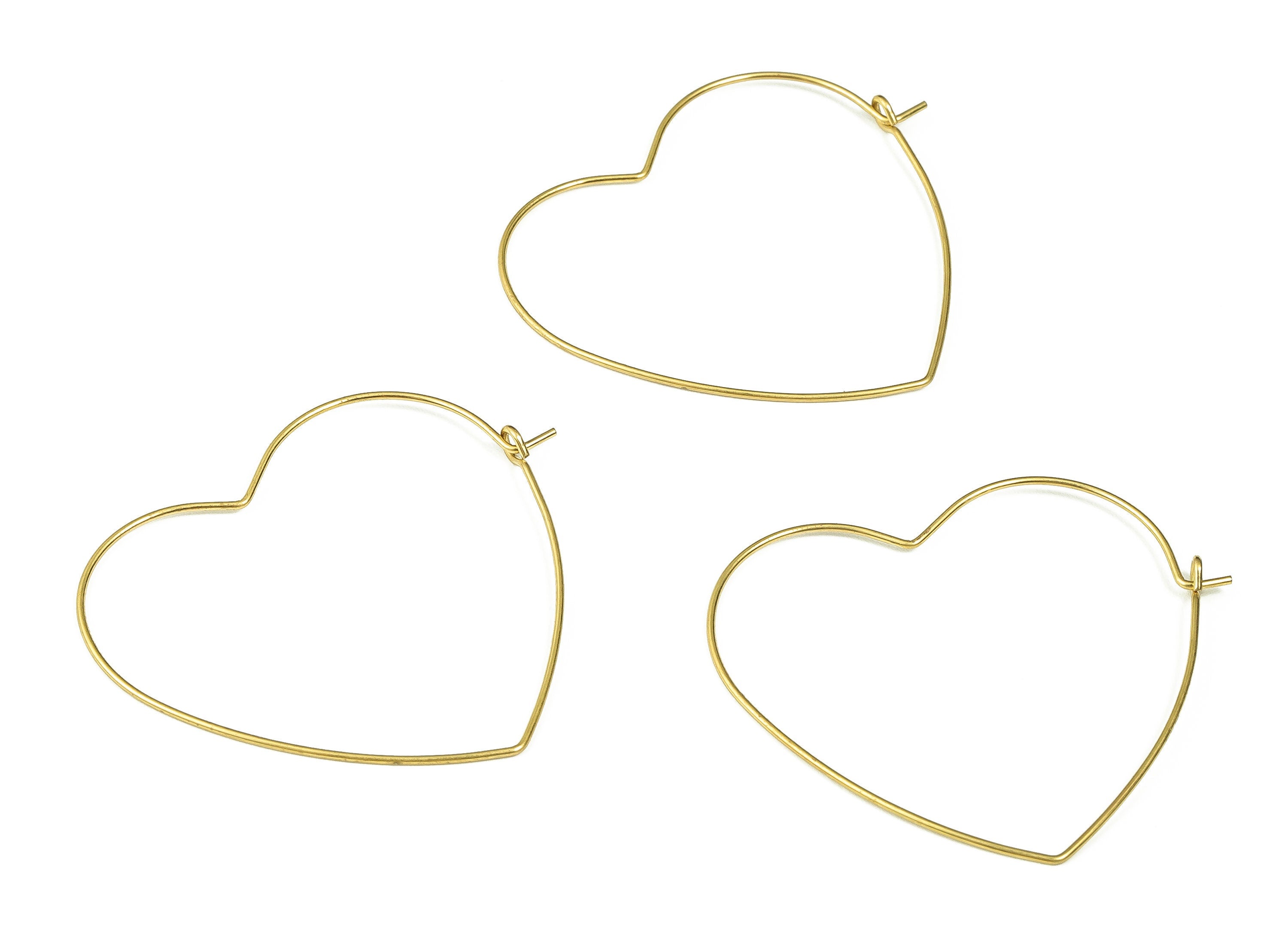 Brass Heart Earring Hoops - Raw Brass Ear Wire 41 - Geometric Earring Findings - Jewelry Making Supplies - 41.27x36.29x0.66mm - PP4371 - DOMEDBAZAAR