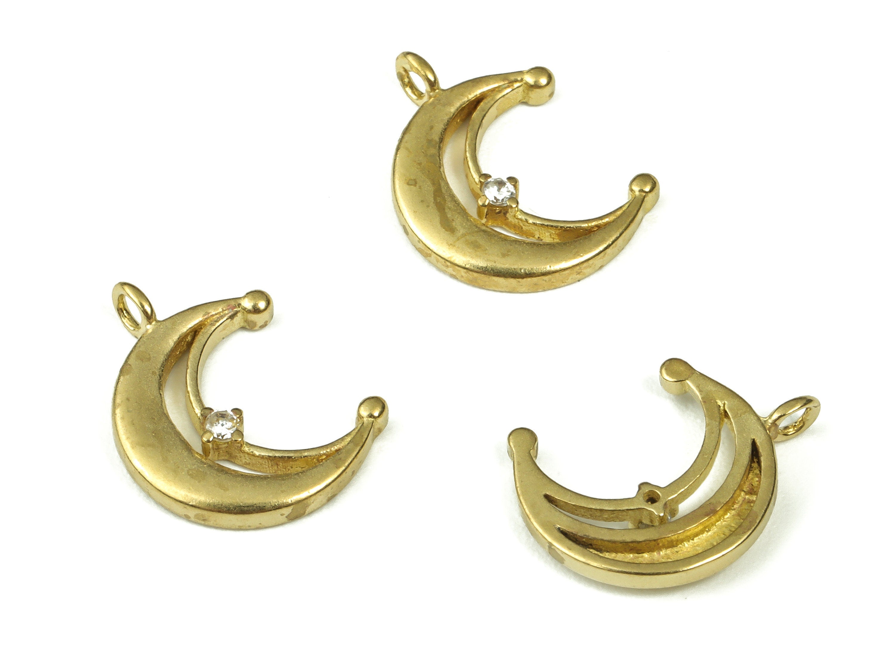 Raw Brass Crescent Moon Earring Charm – Moon Star Charm - Brass Moon Pendant with Zircon – DIY Jewelry Supplies - 13.94x10.38x1.87mm- PP4404 - DOMEDBAZAAR