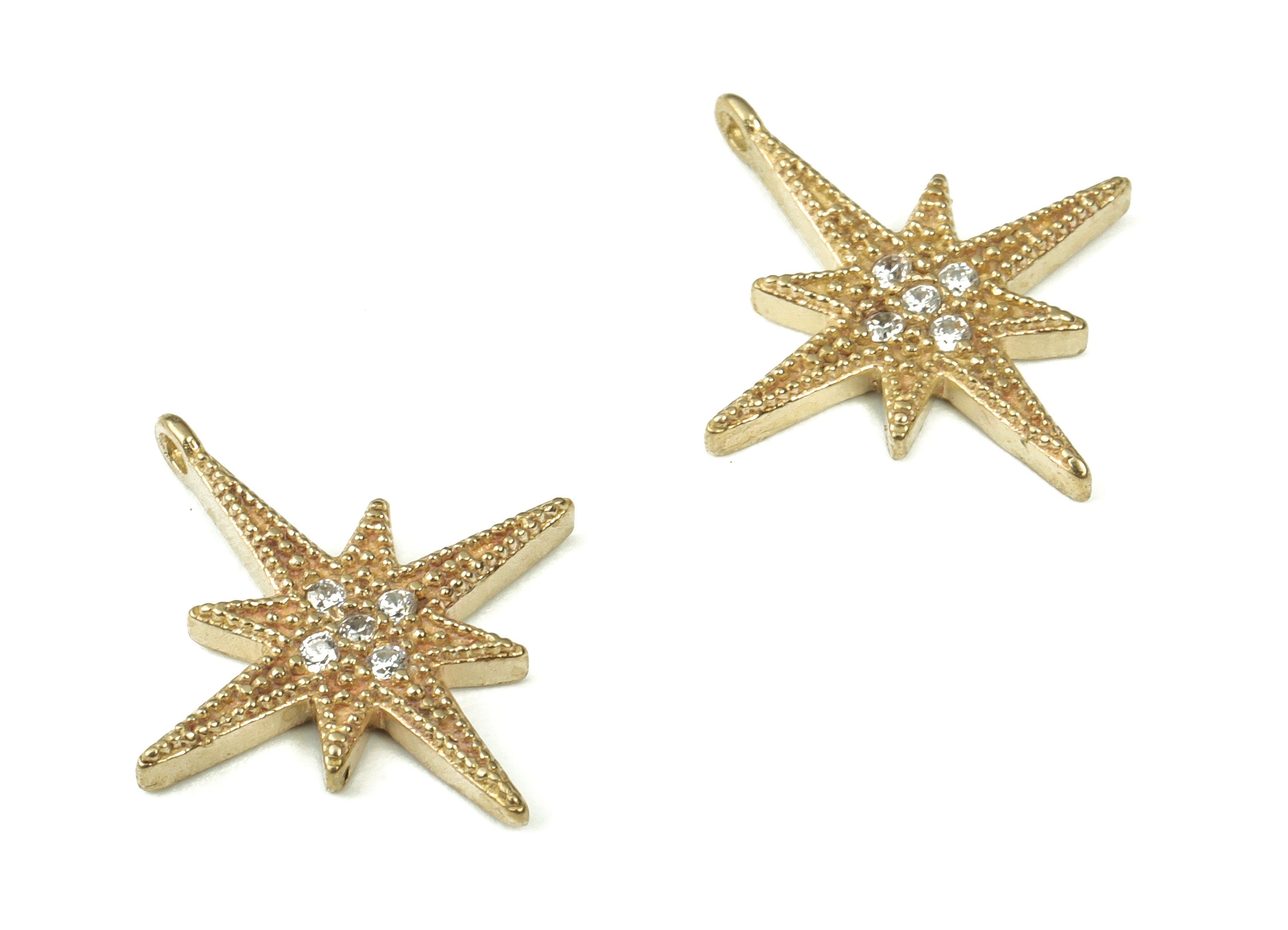 Raw Brass Starburst Charms – Dainty Star Charm - Brass Star Shaped Charms with Zircon - Jewelry Making Supplies - 17.72x15.66x1.92mm- PP4392 - DOMEDBAZAAR