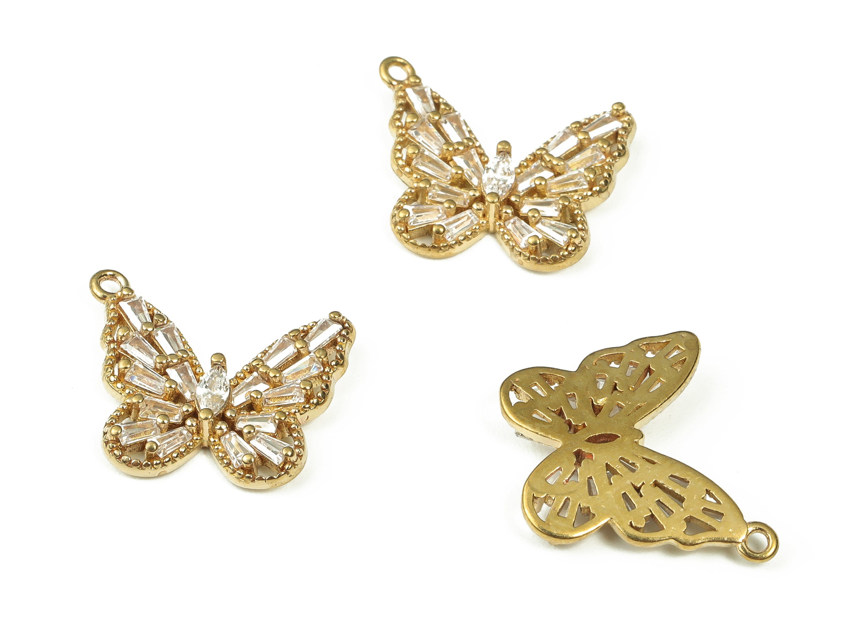 Brass Butterfly Earring Charms – Zircon Butterfly Pendant - Raw Brass Butterfly Charm - Jewelry Making Supplies - 16.82x14.05x3.07mm- PP4406 - DOMEDBAZAAR