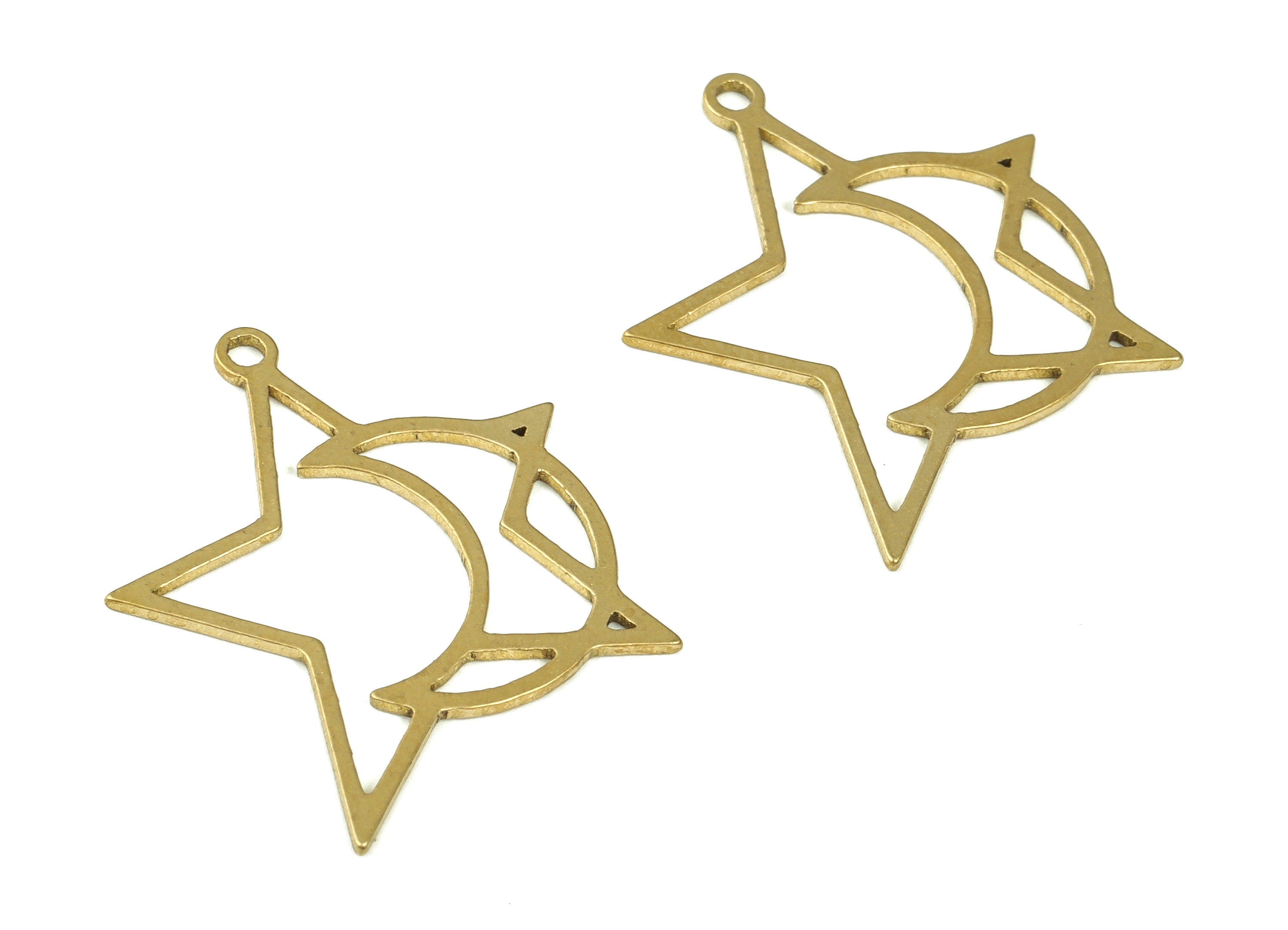 Raw Brass Crescent Moon and Star Earring Charms - Brass Hollow Star Pendant Charms – DIY Jewelry Making Supplies -21.01x18.95x0.7mm - PP4313 - DOMEDBAZAAR