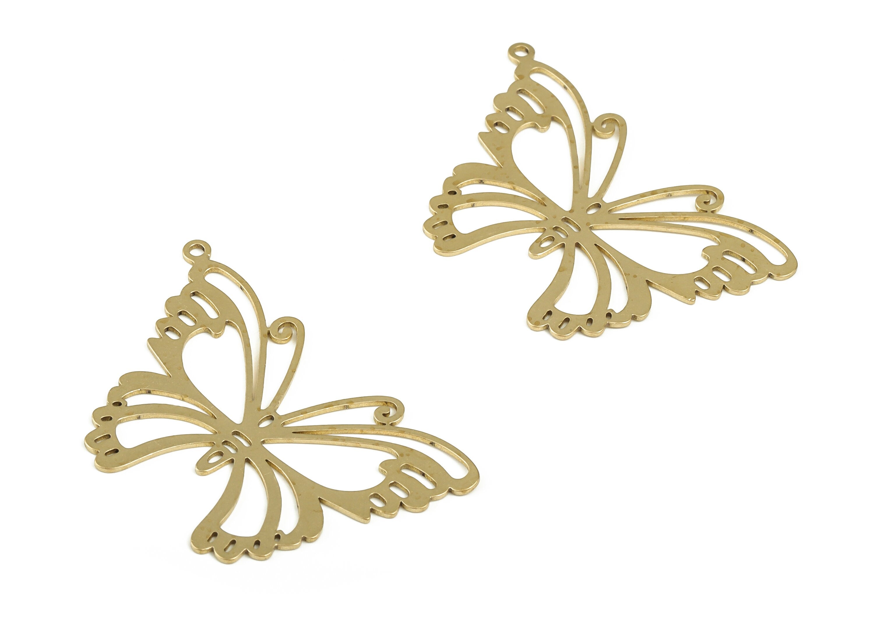 Brass Butterfly Earring Charms - Raw Brass Butterfly Pendant - Earring Findings - Jewelry Making Supplies - 43.01x28.81x0.7mm - PP4211 - DOMEDBAZAAR