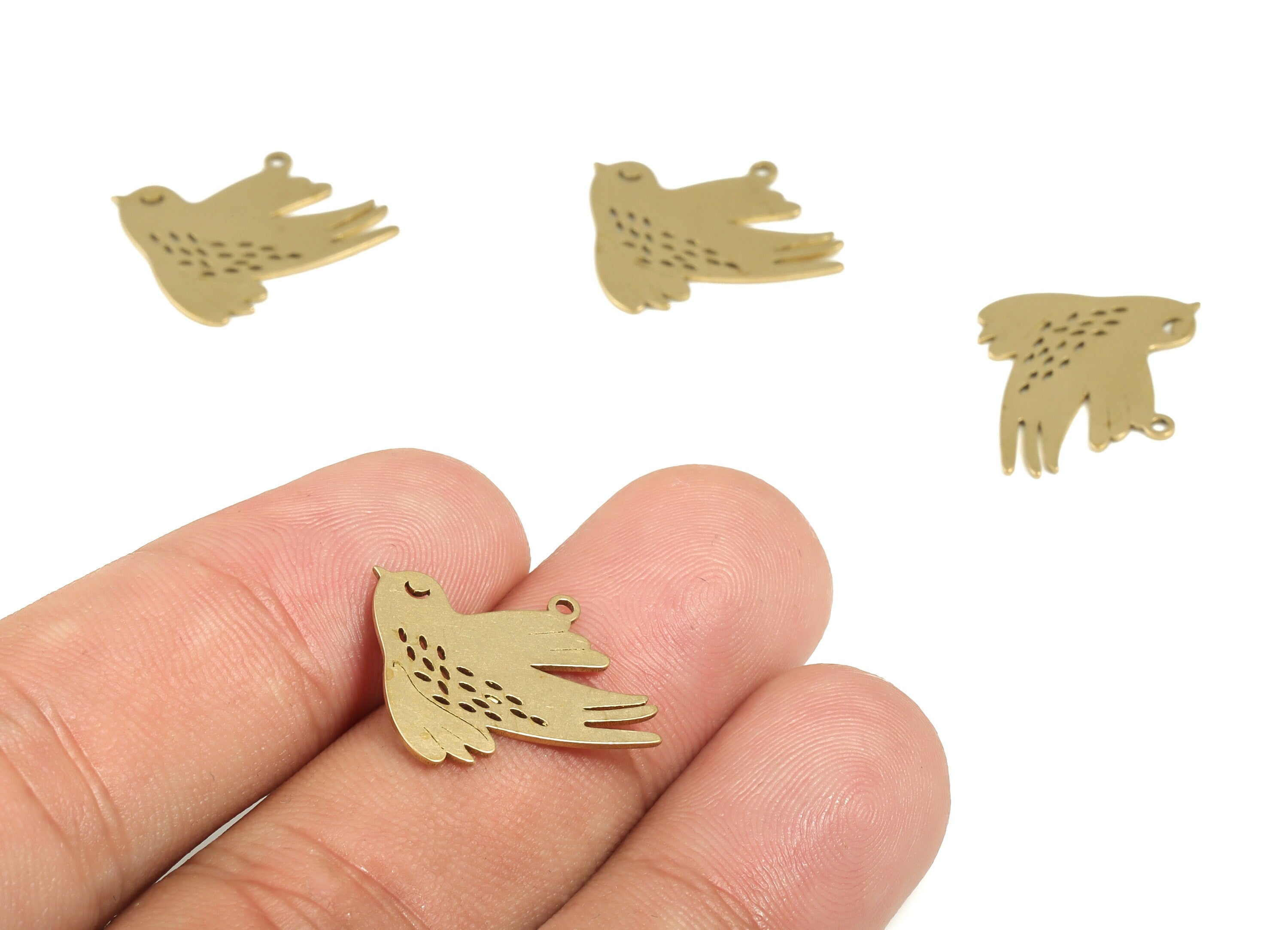 Brass Bird Earring Charms - Raw Brass Flying Bird Pendant - Earring Findings - Jewelry Making Supplies - 21.69x18.3x0.57mm - PP4192 - DOMEDBAZAAR