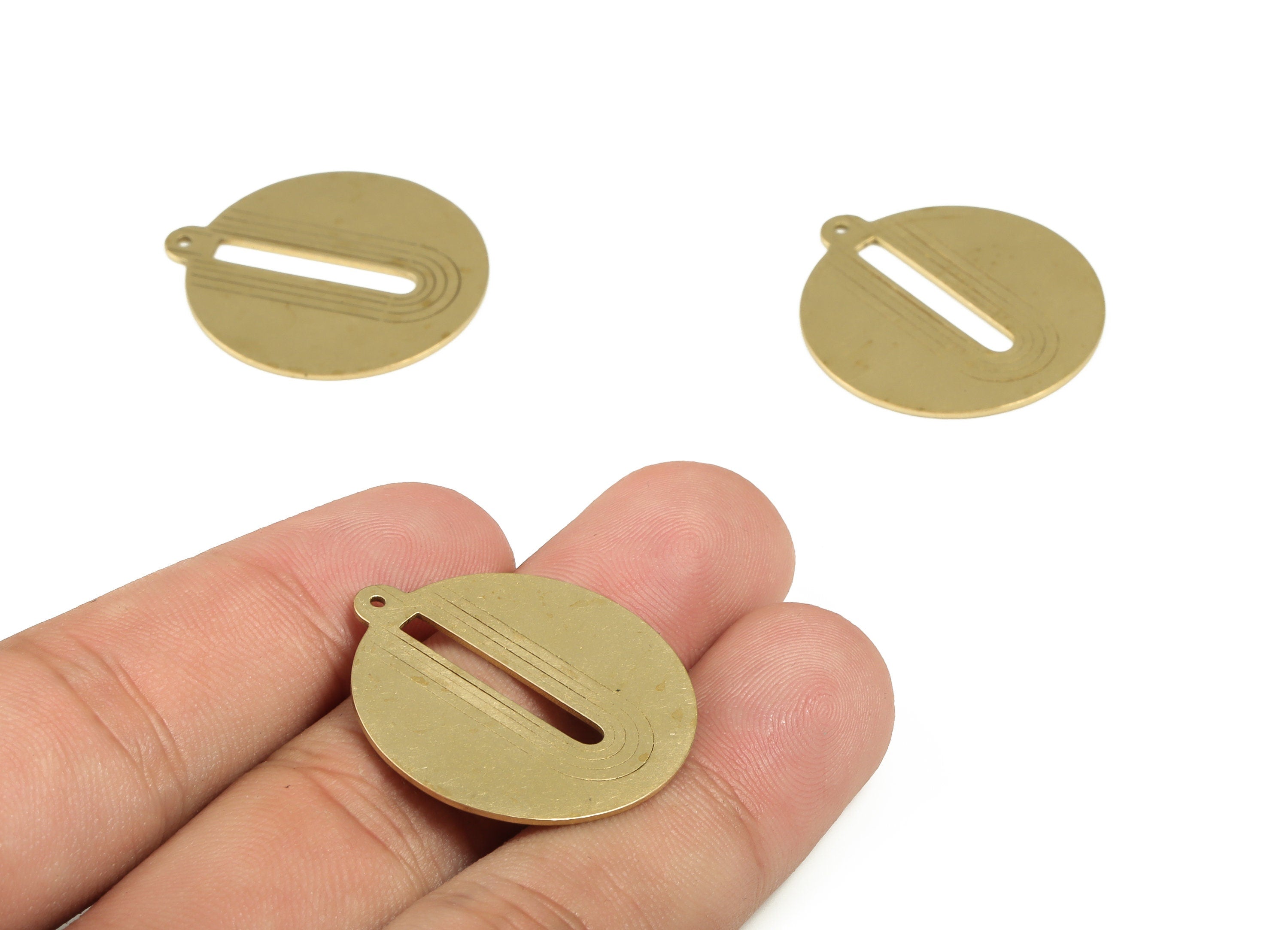 Brass Round Pendant - Raw Brass Rainbow Circle Earring Charms - Circle Rainbow Round - Jewelry Supplies - 29.72x26.98x0.71mm - PP4188 - DOMEDBAZAAR