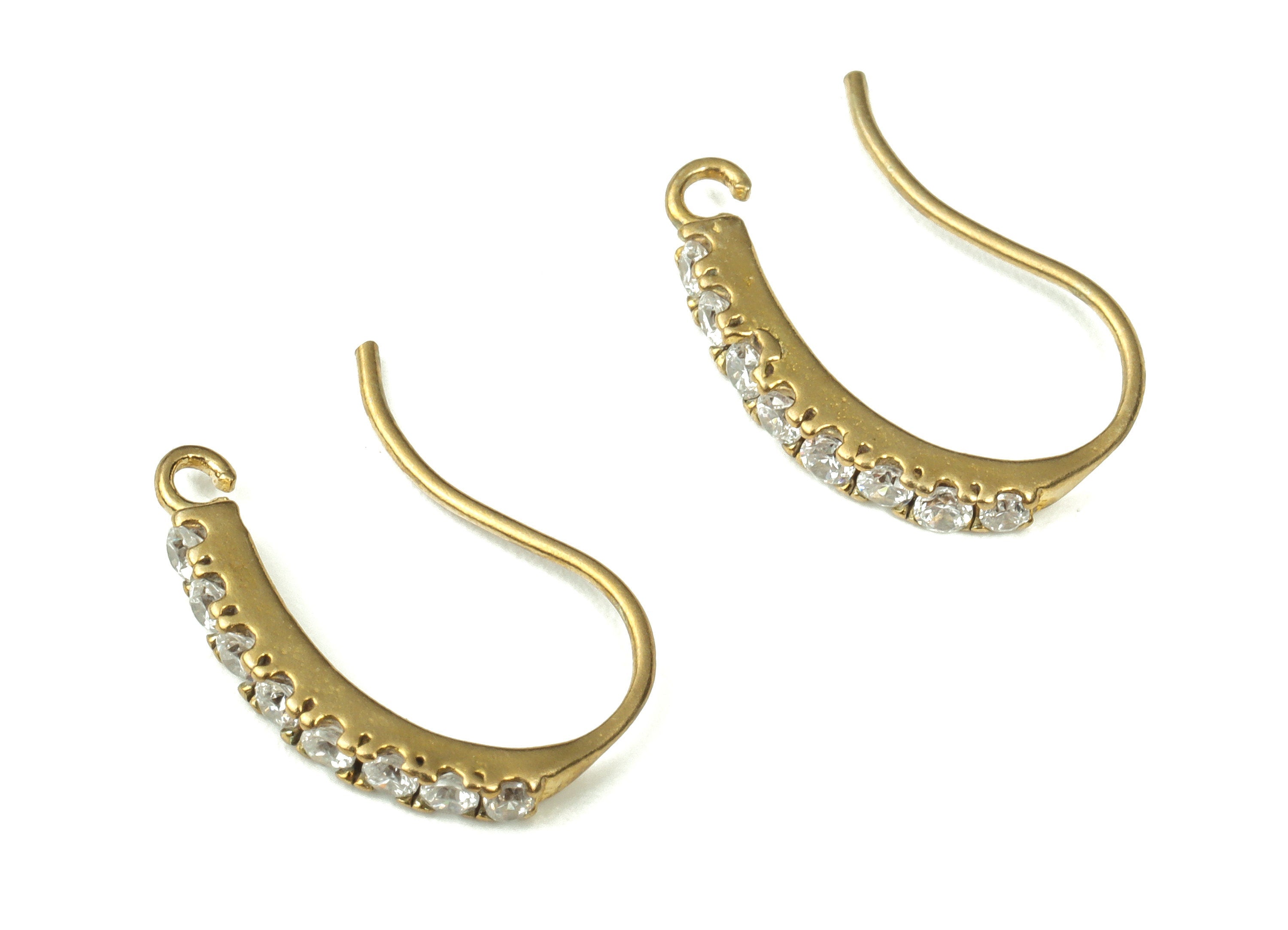 Raw Brass Hook Earrings – Zircon Ear Hooks – Brass Earring with Open Ring – Earring Findings – Jewelry Supplies - 16.3x12.29x2.22mm - PP4388 - DOMEDBAZAAR