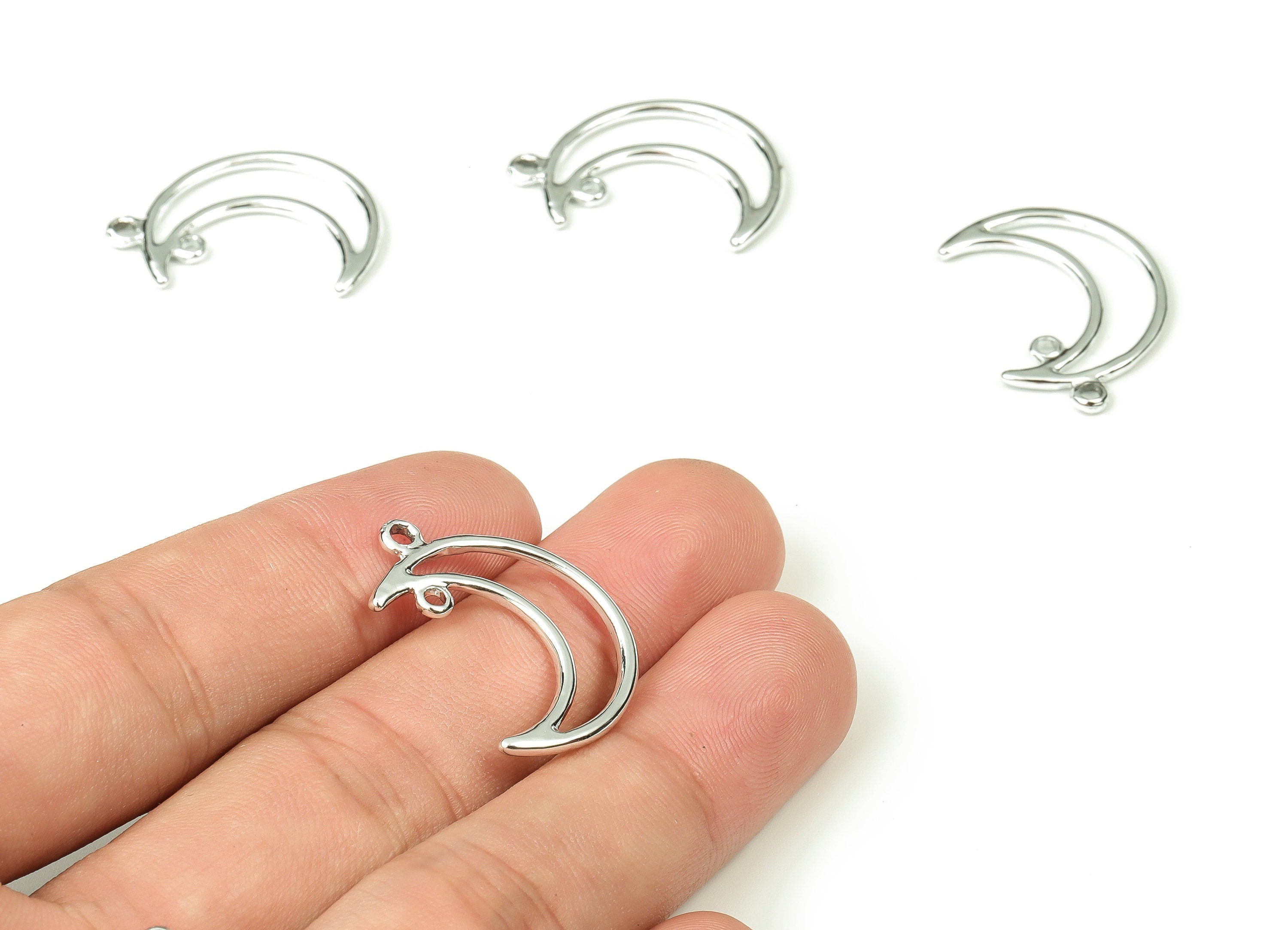 Alloy Crescent Earring Charms - Silver Alloy Moon Pendant - Silver Tone Plated Alloy - Jewelry Making Supplies - 27.43x19.2x1.8mm - ZZ1804 - DOMEDBAZAAR