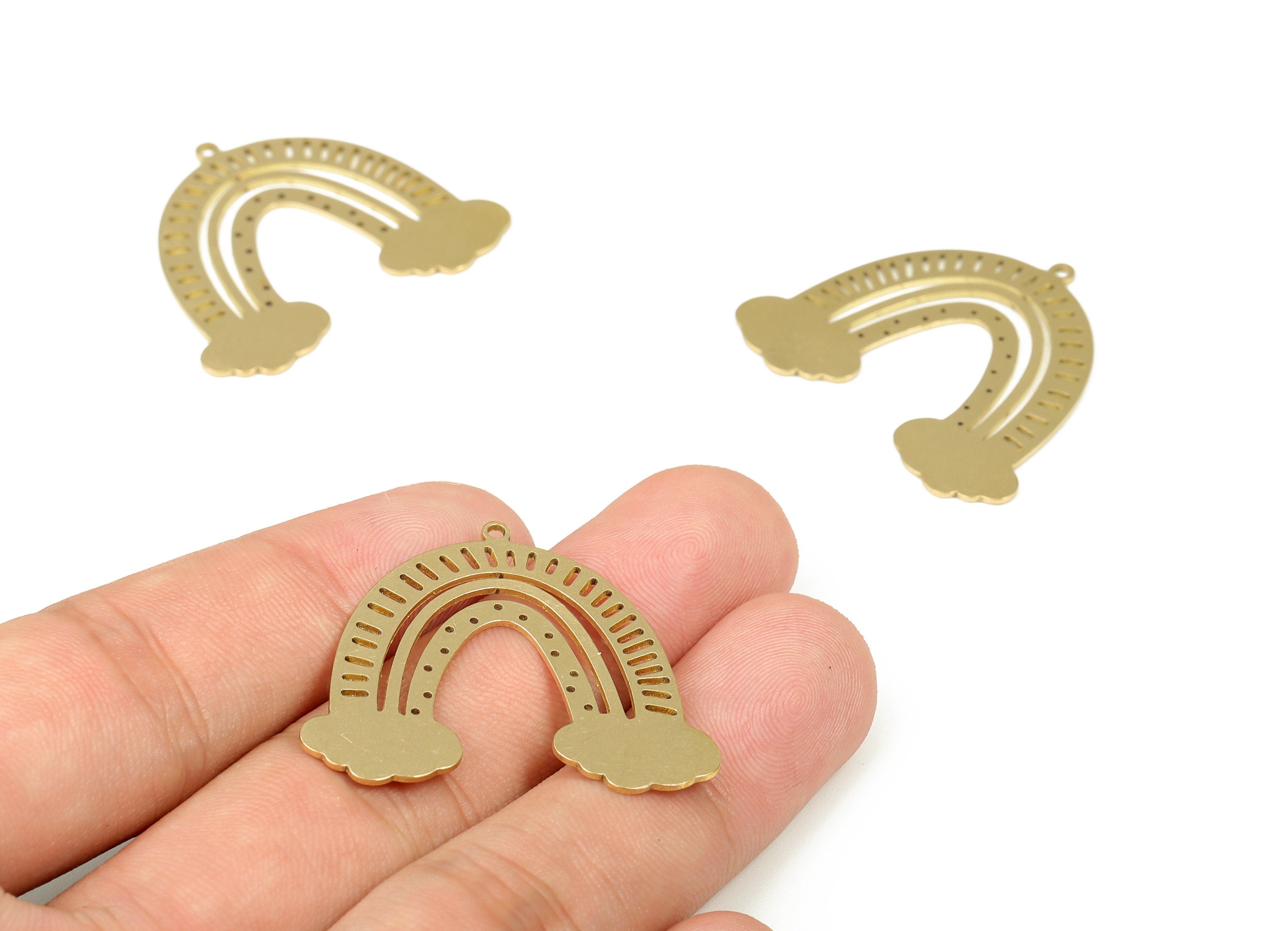 Brass Rainbow Pendant – Raw Brass Clouds Arch Pendant - Geometric Rainbow Earring Charm – Jewelry Supplies - 35.08×29.84×0.7mm - PP4261 - DOMEDBAZAAR