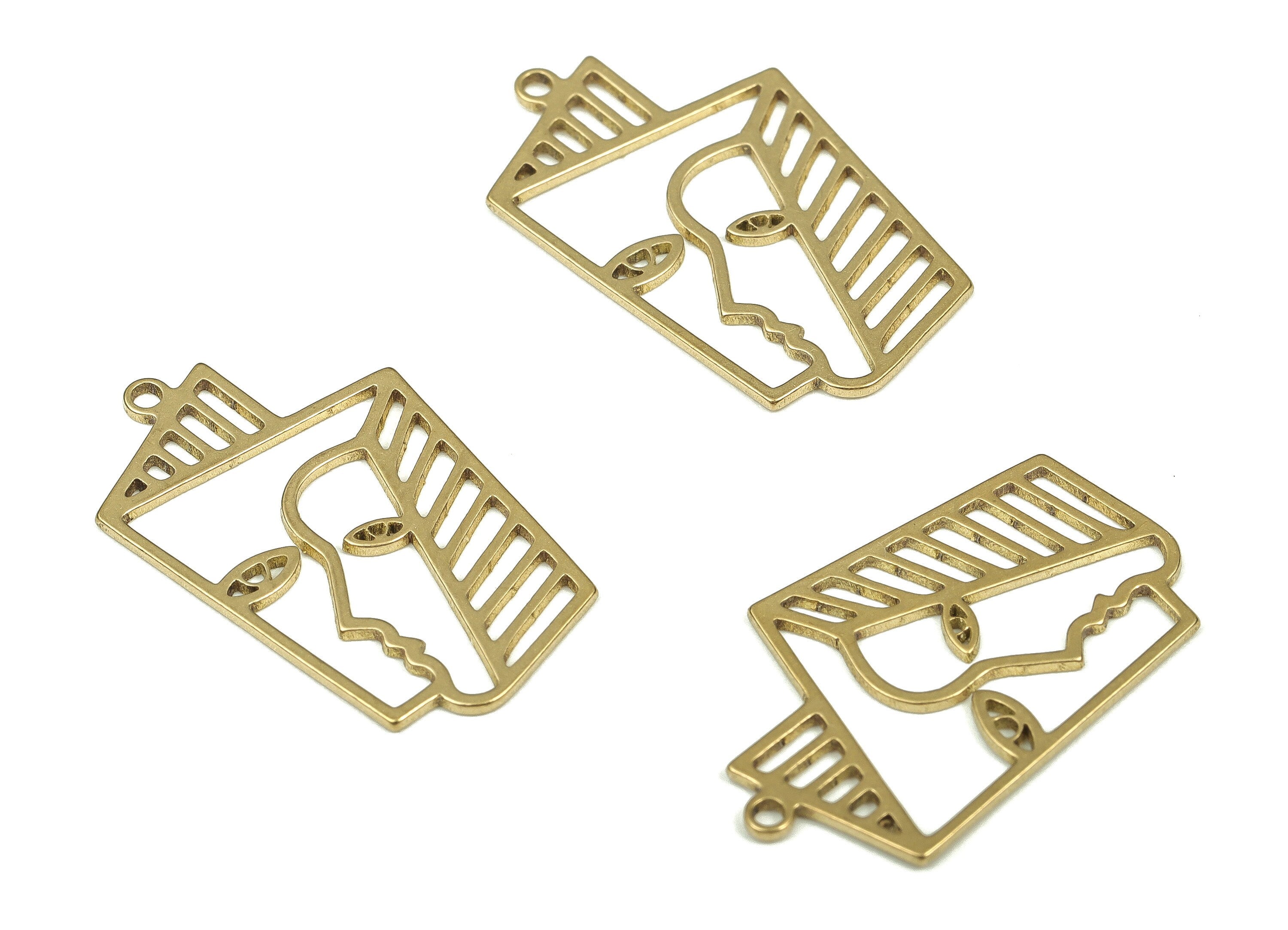 Raw Brass Double Face Earring Charm – Brass Lady Face Pendants - Raw Brass Earrings - Jewellery Making Supplies - 23.36x14.41x0.7mm - PP4275 - DOMEDBAZAAR