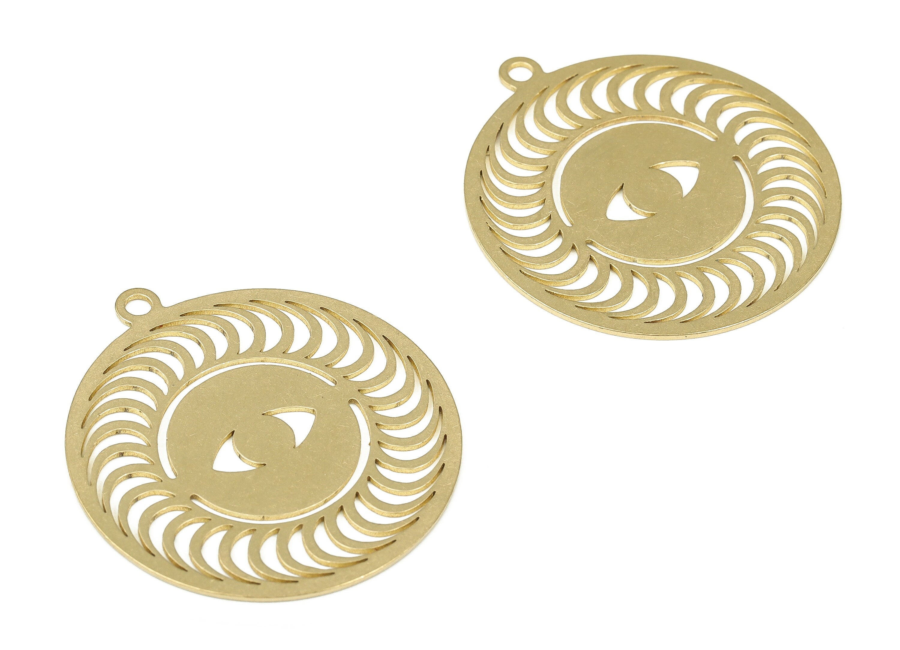 Brass Round Crescent Earring Charms - Raw Brass Circle Eye Pendant - Earring Findings - Jewelry Making Supplies - 38.57x34.98x0.8mm - PP4296 - DOMEDBAZAAR