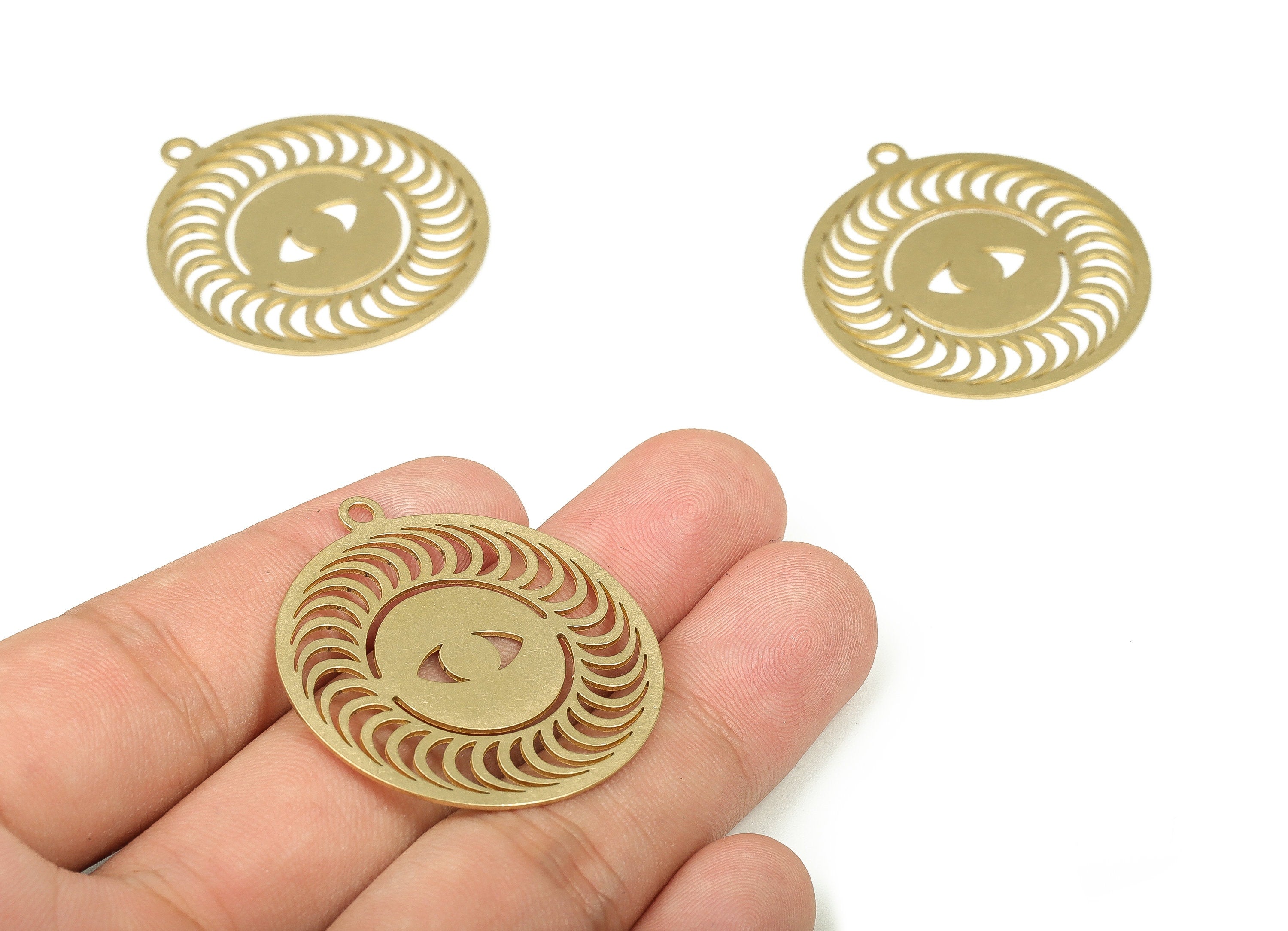 Brass Round Crescent Earring Charms - Raw Brass Circle Eye Pendant - Earring Findings - Jewelry Making Supplies - 38.57x34.98x0.8mm - PP4296 - DOMEDBAZAAR