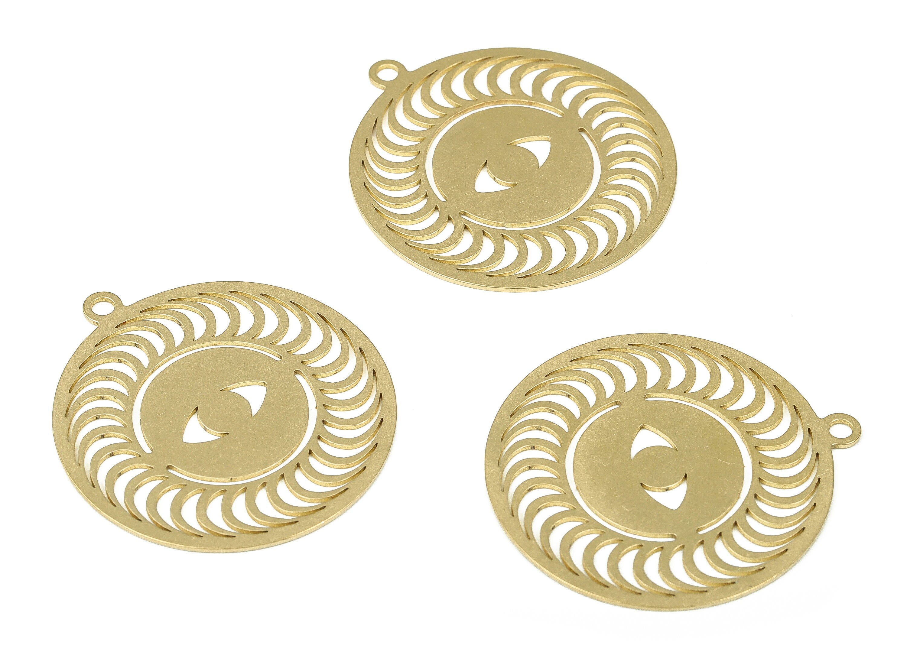 Brass Round Crescent Earring Charms - Raw Brass Circle Eye Pendant - Earring Findings - Jewelry Making Supplies - 38.57x34.98x0.8mm - PP4296 - DOMEDBAZAAR