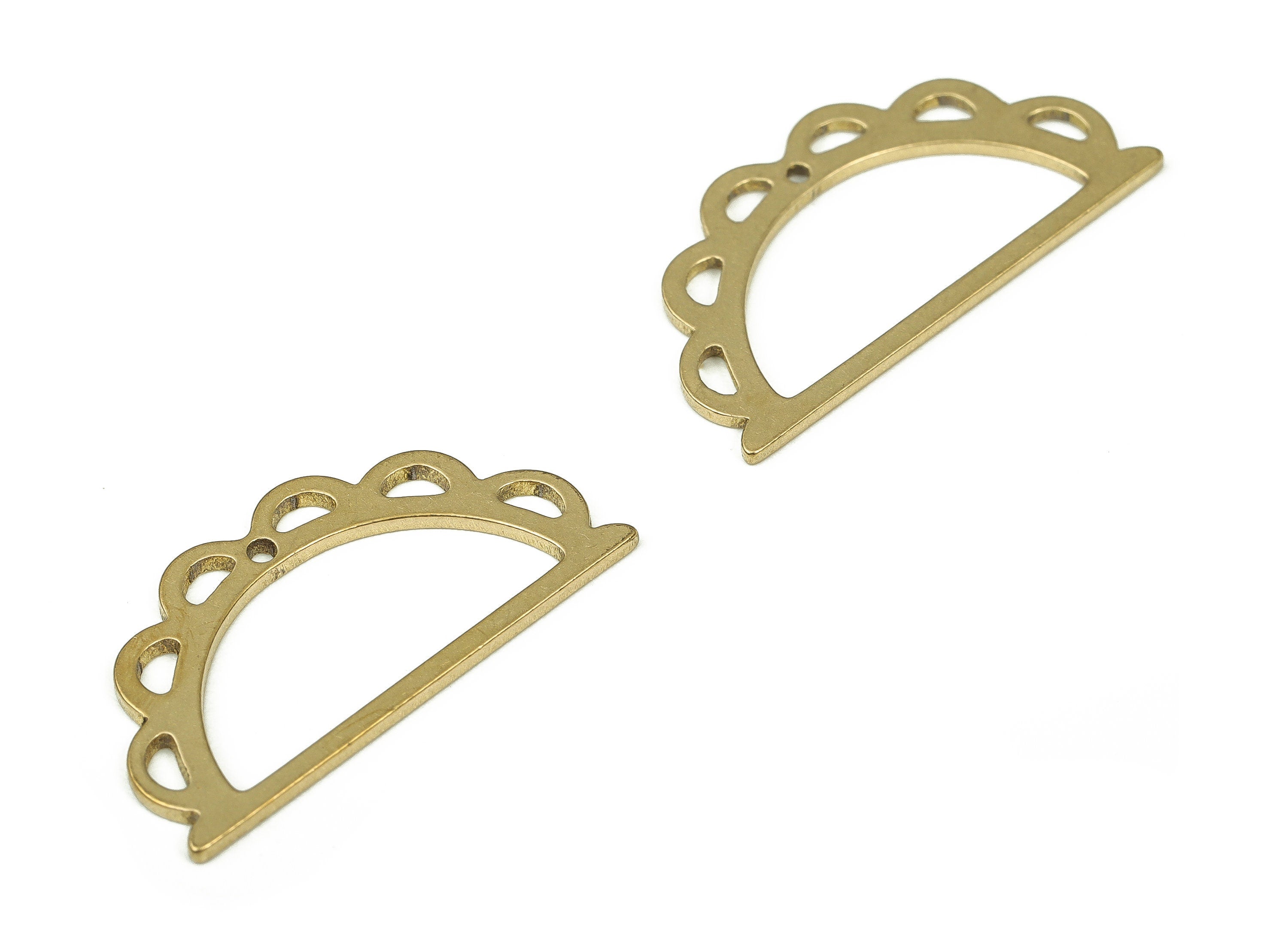 Brass Semi Circle Earring Charms - Raw Brass Half Moon Pendant - Earrings Finding - Jewelry Making Supplies - 21.77x11.2x0.81mm - PP4332 - DOMEDBAZAAR