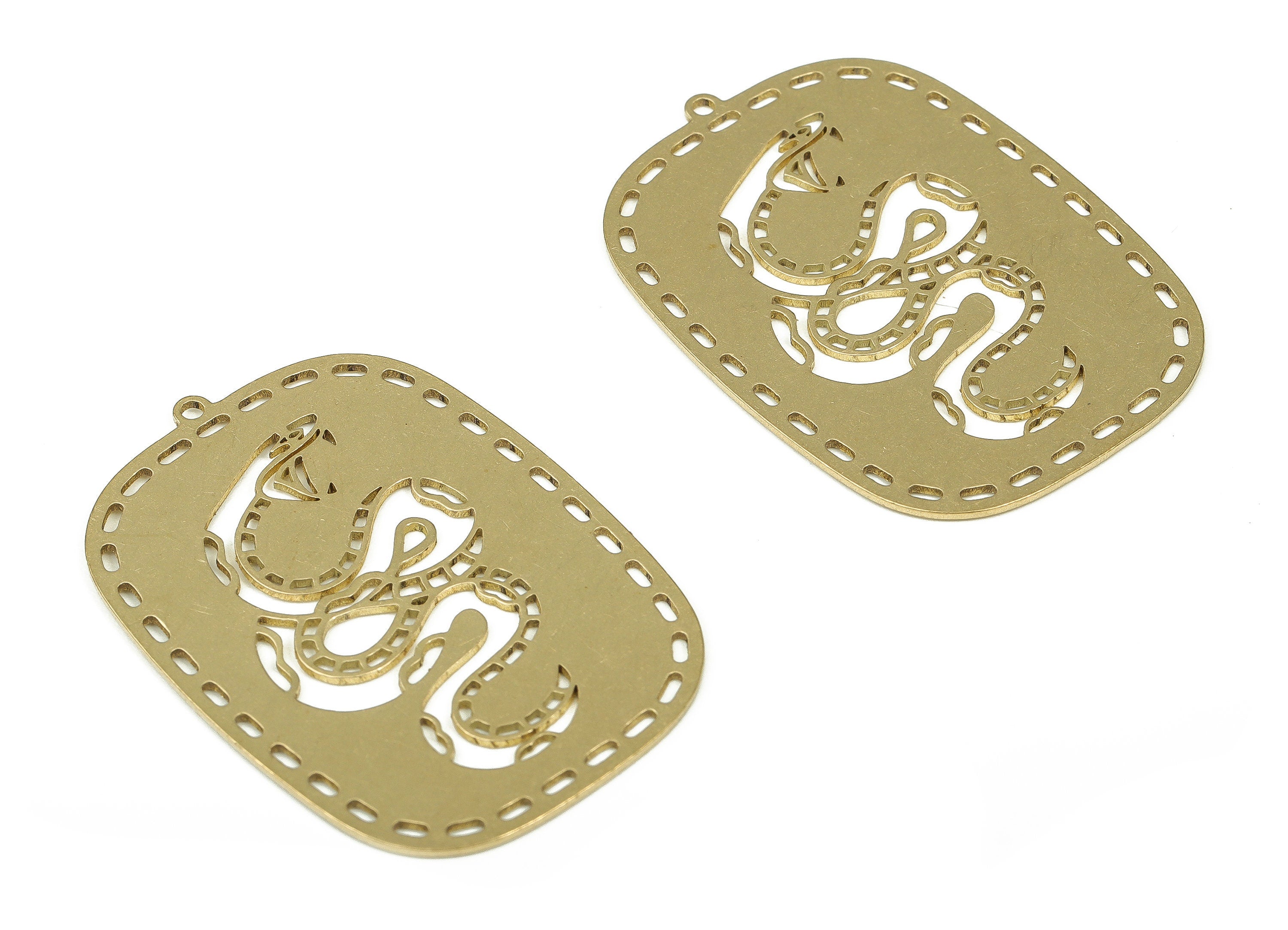Brass Rectangle Earring Charms - Raw Brass Snake Pendant - Earrings Finding - Jewelry Making Supplies - 41.18x0.99x0.73mm - PP4303 - DOMEDBAZAAR