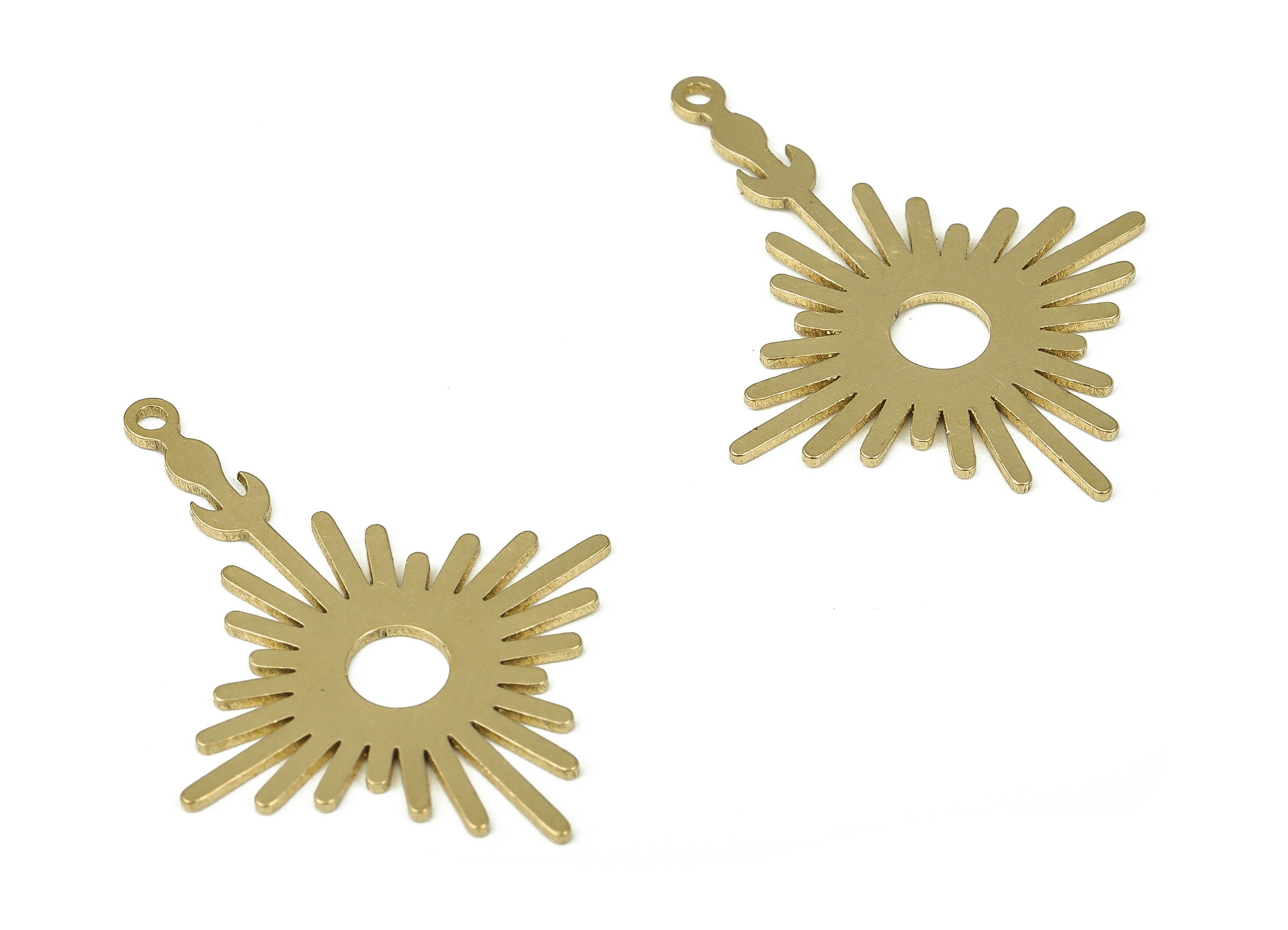 Raw Brass Sun Earring Charm - Brass Crescent Pendant Charm – Dangling Earring Charms - Jewelry Making Supplies -31.75x24.02x0.72mm- PP4344 - DOMEDBAZAAR