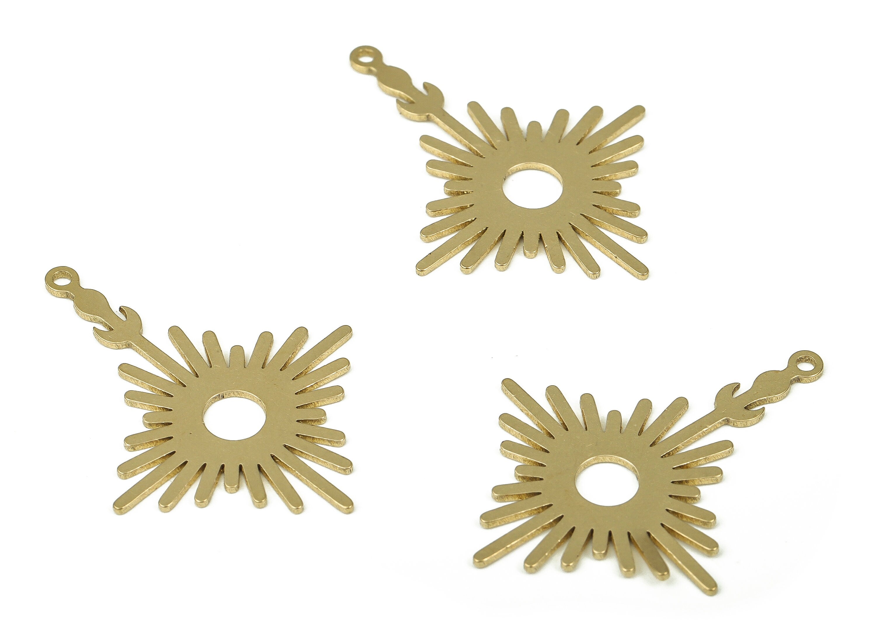 Raw Brass Sun Earring Charm - Brass Crescent Pendant Charm – Dangling Earring Charms - Jewelry Making Supplies -31.75x24.02x0.72mm- PP4344 - DOMEDBAZAAR