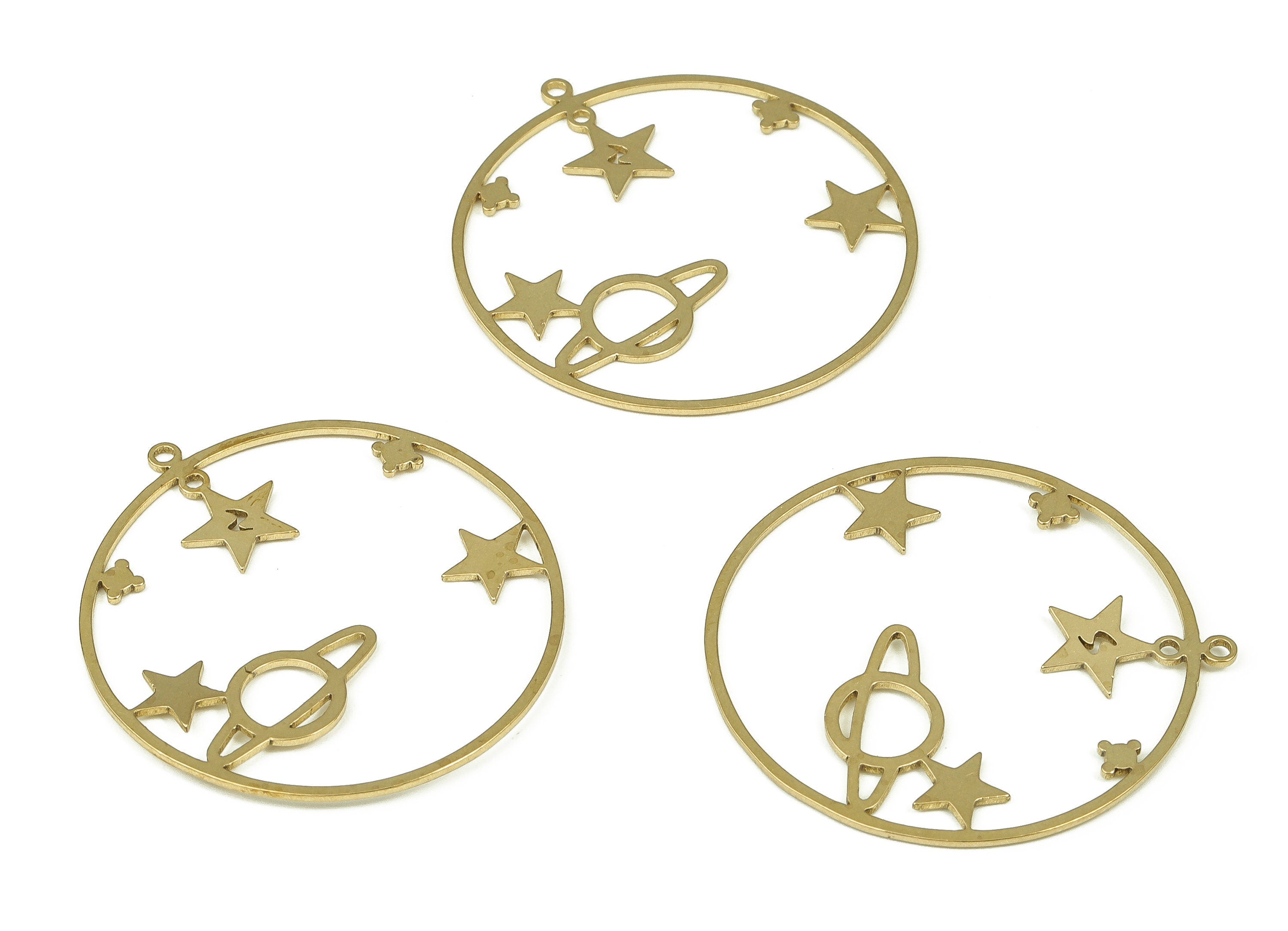 Brass Round Star Earring Charms - Raw Brass Circle Universe Pendant - Earrings Finding - Jewelry Making Supplies - 35.65x32.9x0.7mm - PP4488 - DOMEDBAZAAR