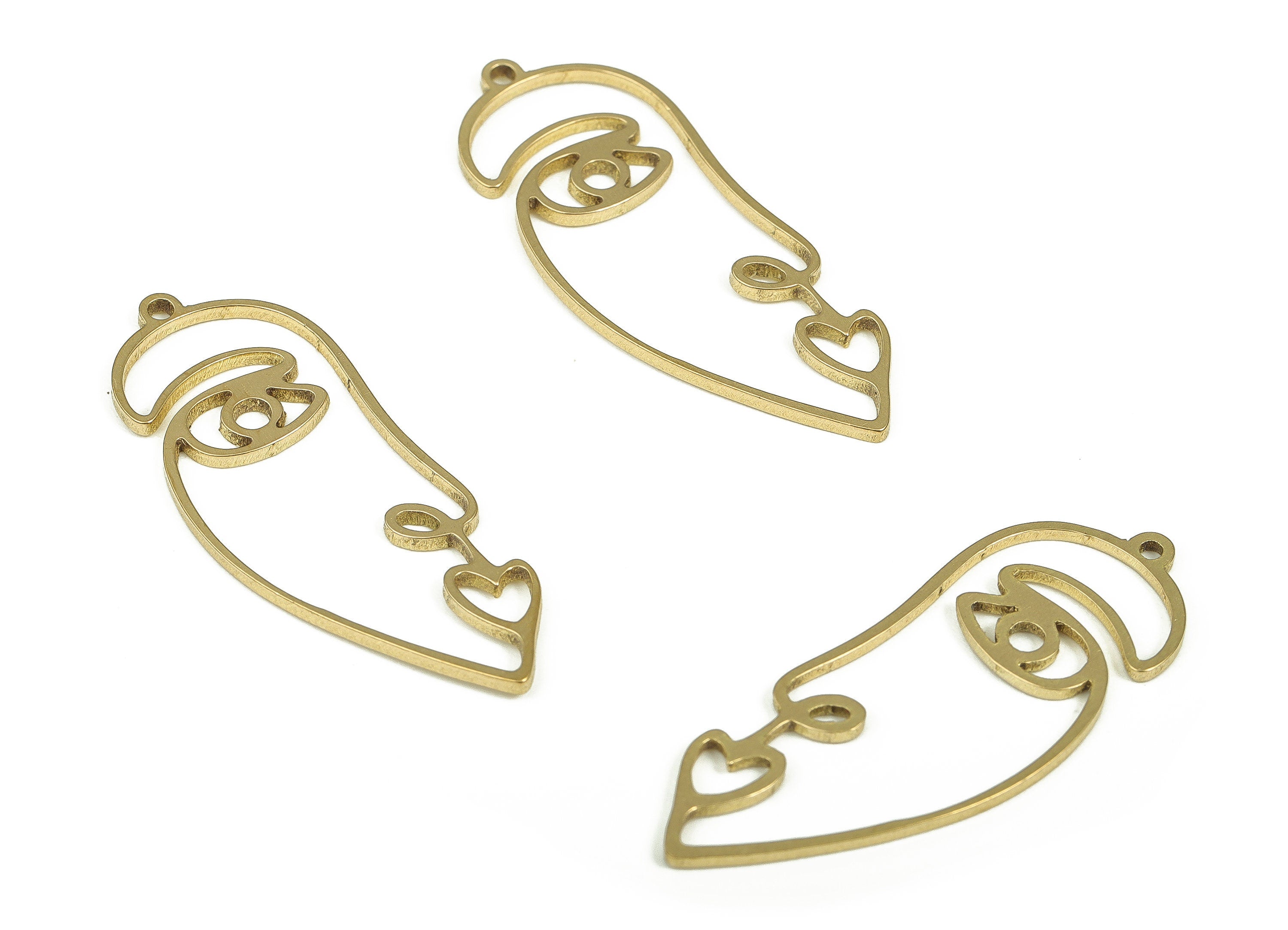 Brass Face Earring Charms - Raw Brass Face Pendant Charm - Raw Brass Earring Findings - Jewelry Making Supplies -32.62x12.65x1.01mm- PP4327 - DOMEDBAZAAR