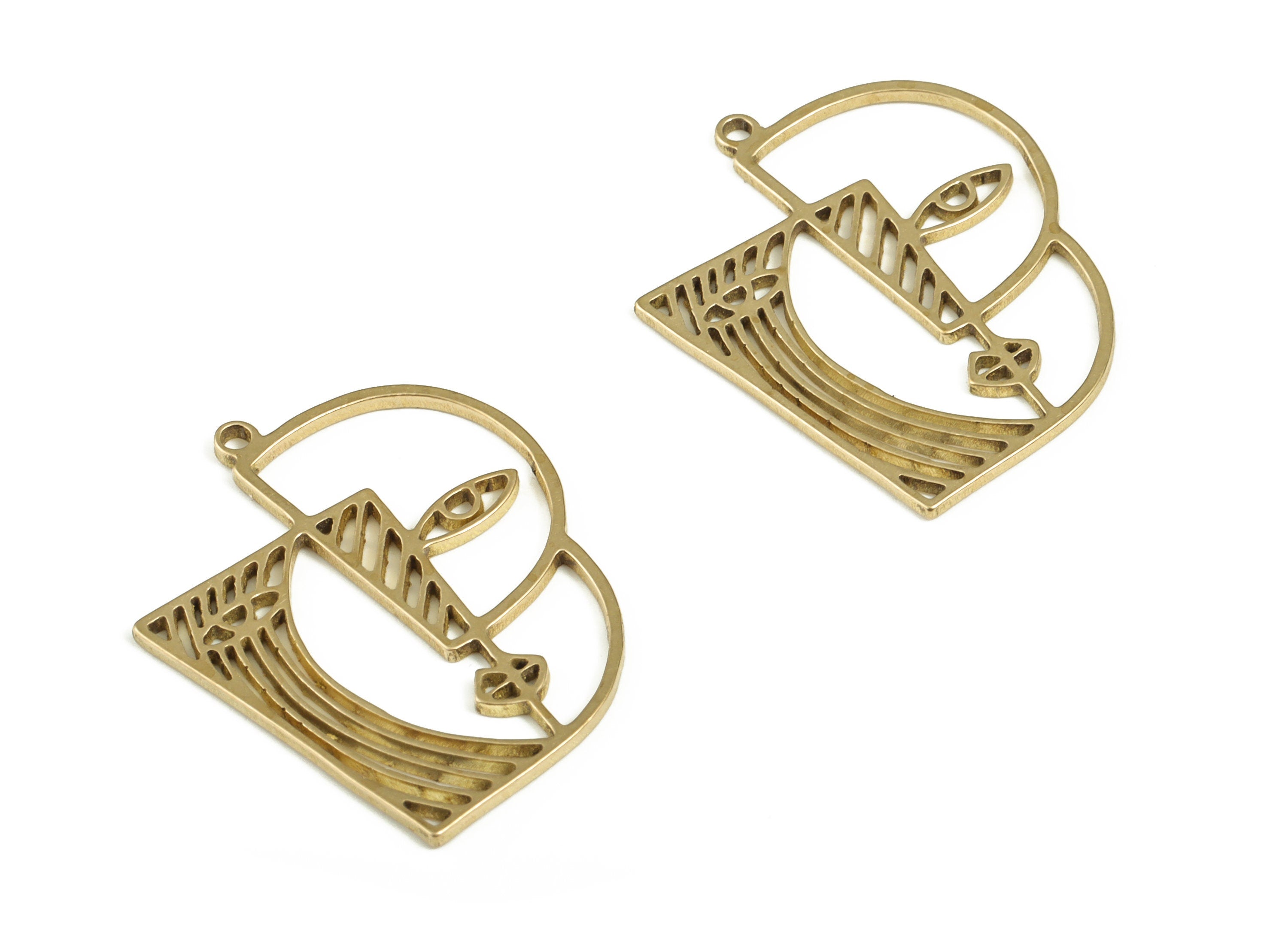 Abstrack Face Earring Charms - Raw Brass Woman Face Pendant Charm – DIY Jewelry Making Supplies - 24.07x20.05x1.03mm - PP4248 - DOMEDBAZAAR