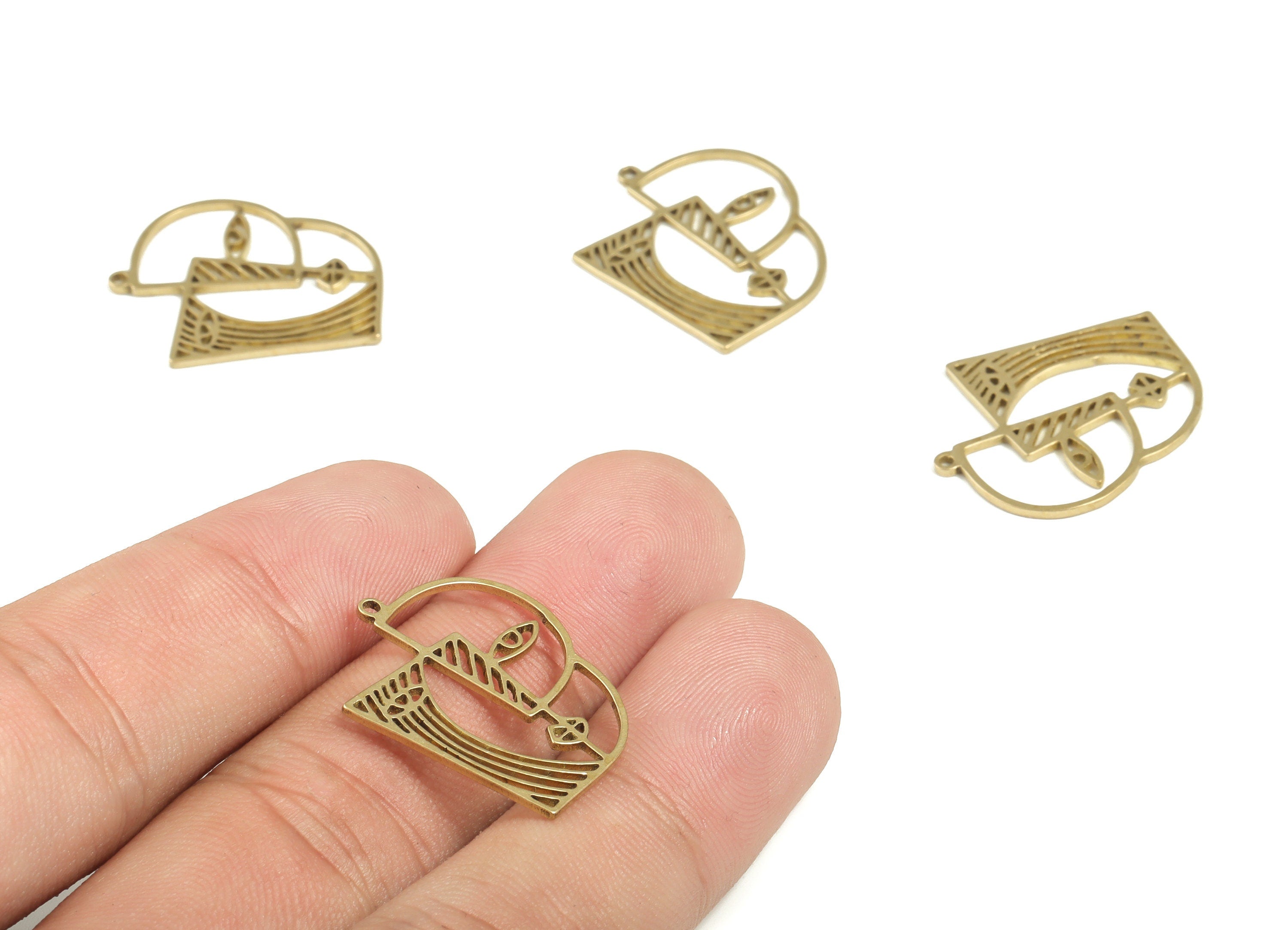Abstrack Face Earring Charms - Raw Brass Woman Face Pendant Charm – DIY Jewelry Making Supplies - 24.07x20.05x1.03mm - PP4248 - DOMEDBAZAAR