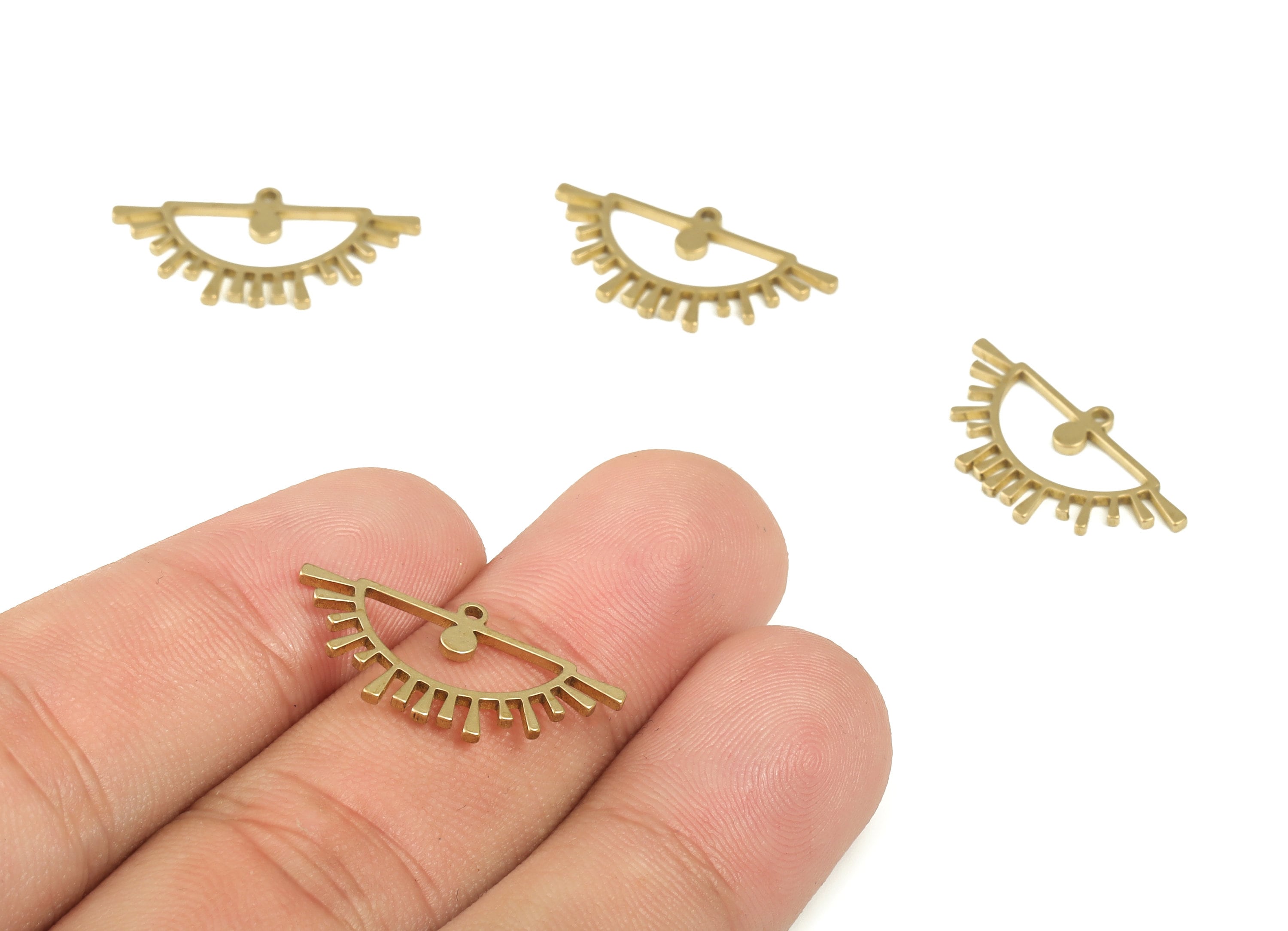 Half Sun Earring Charms - Raw Brass Semi Circle Pendant - Semicircle Eyelash Charms – Jewelry Making Supplies - 23.82x12.13x0.99mm - PP4204 - DOMEDBAZAAR