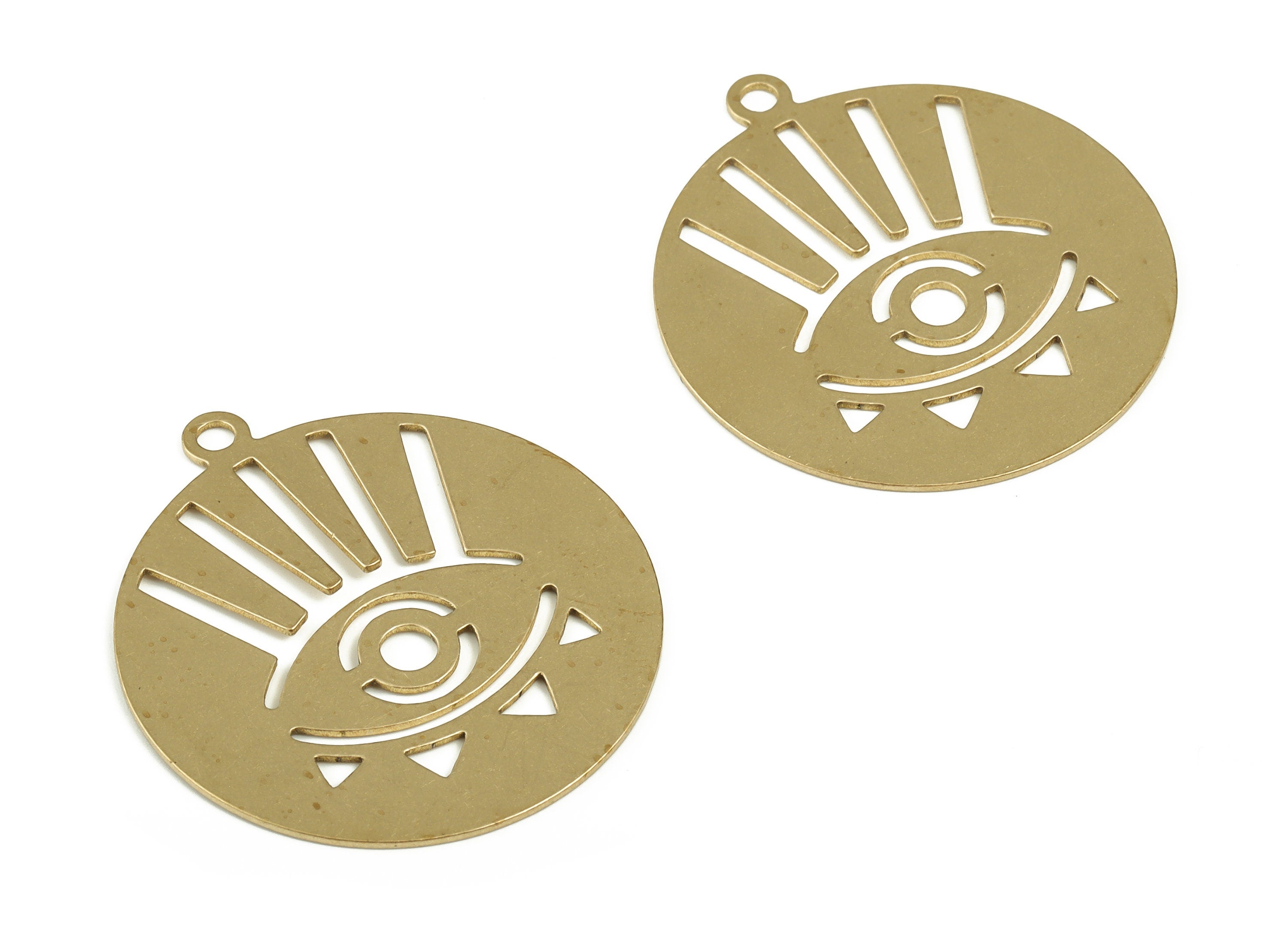 Round Hollow Evil Eye Charm – Raw Brass Circle Eye Pendant Charm – Magic Eye Earring Charm – Jewelry Supplies – 39.1x34.93x0.74mm - PP4217 - DOMEDBAZAAR