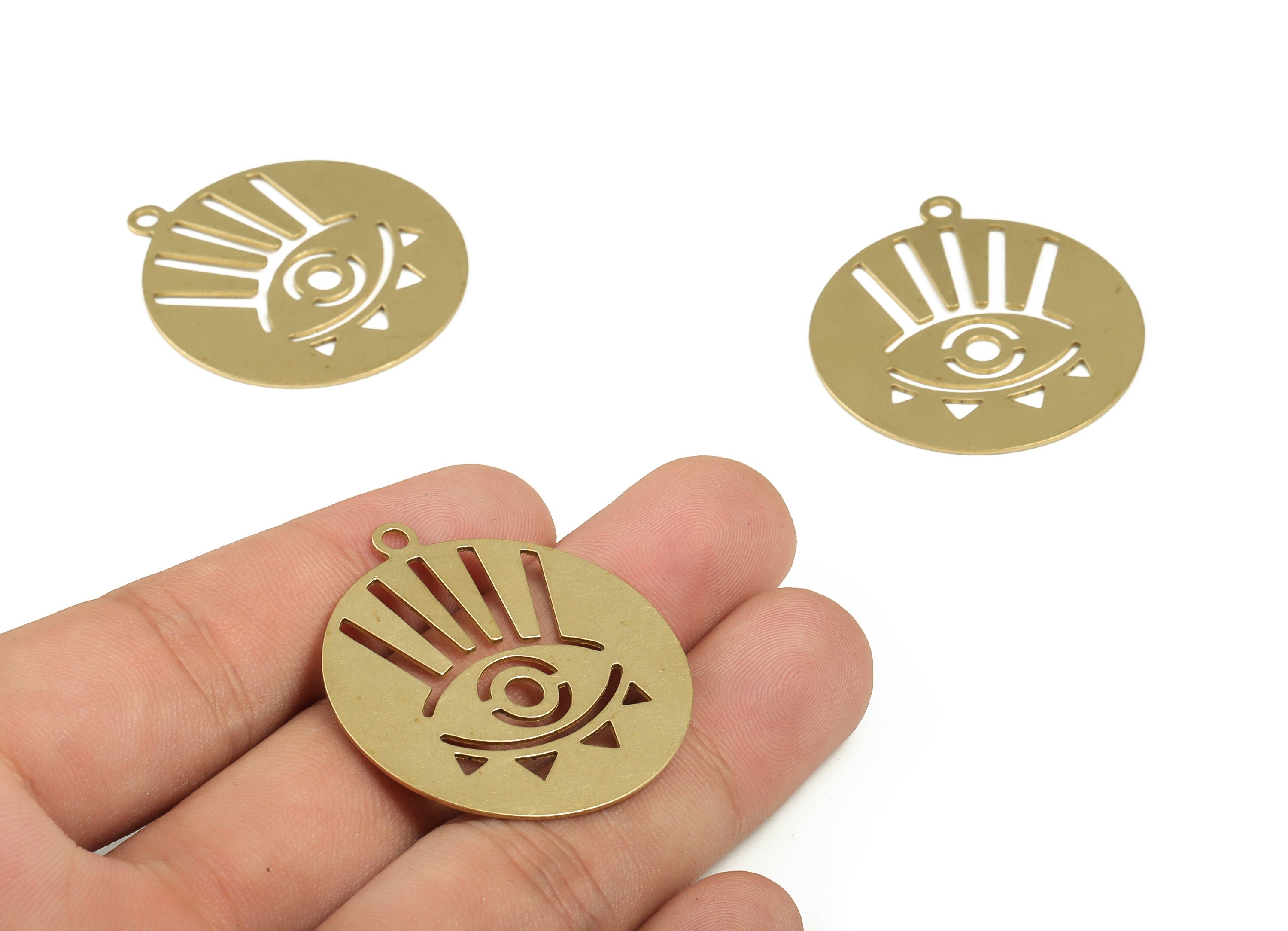 Round Hollow Evil Eye Charm – Raw Brass Circle Eye Pendant Charm – Magic Eye Earring Charm – Jewelry Supplies – 39.1x34.93x0.74mm - PP4217 - DOMEDBAZAAR