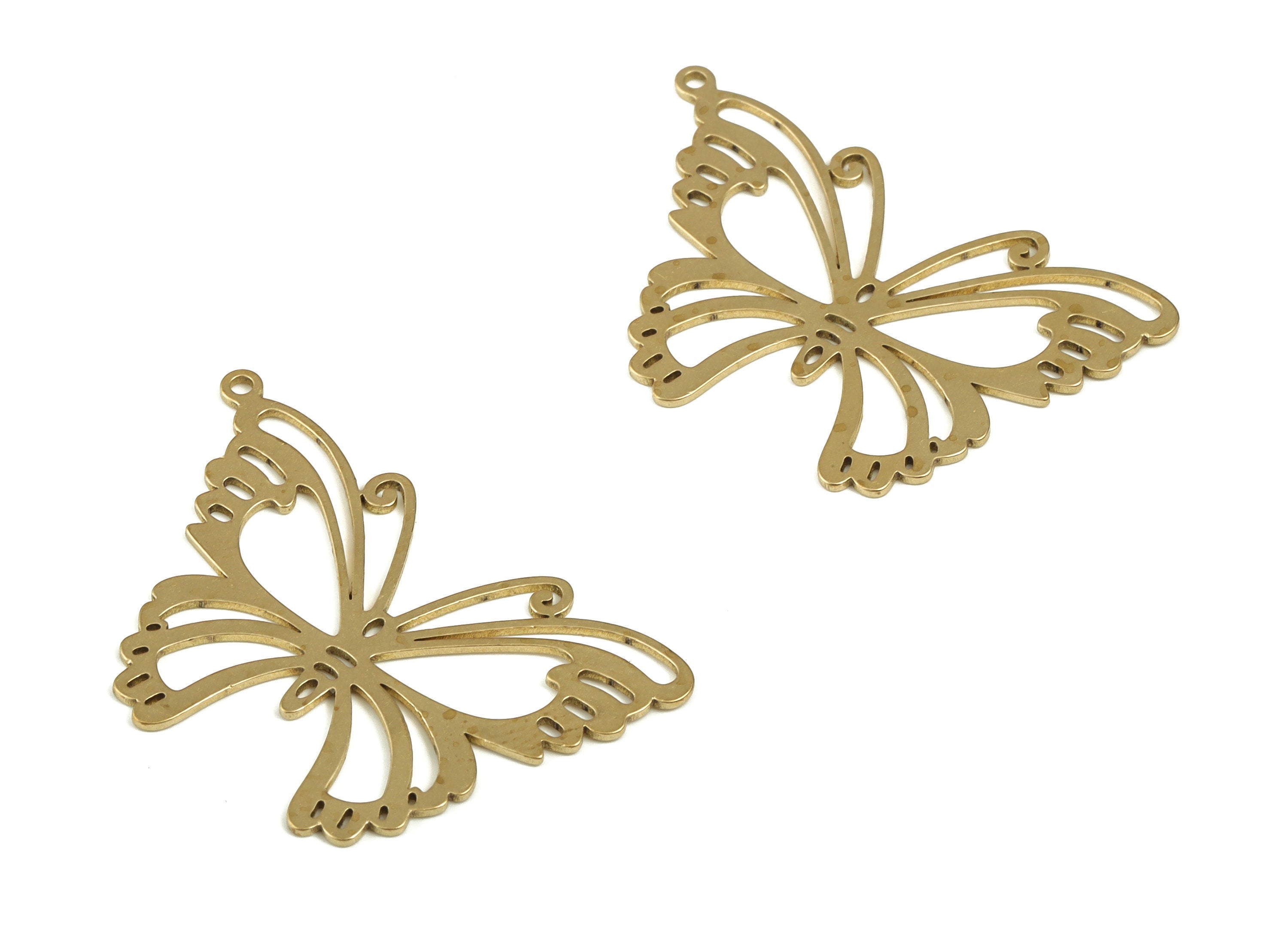 Brass Butterfly Earring Charms - Raw Brass Butterfly Pendant - Earring Findings - Jewelry Making Supplies - 35.1x22.68x0.74mm - PP4213 - DOMEDBAZAAR