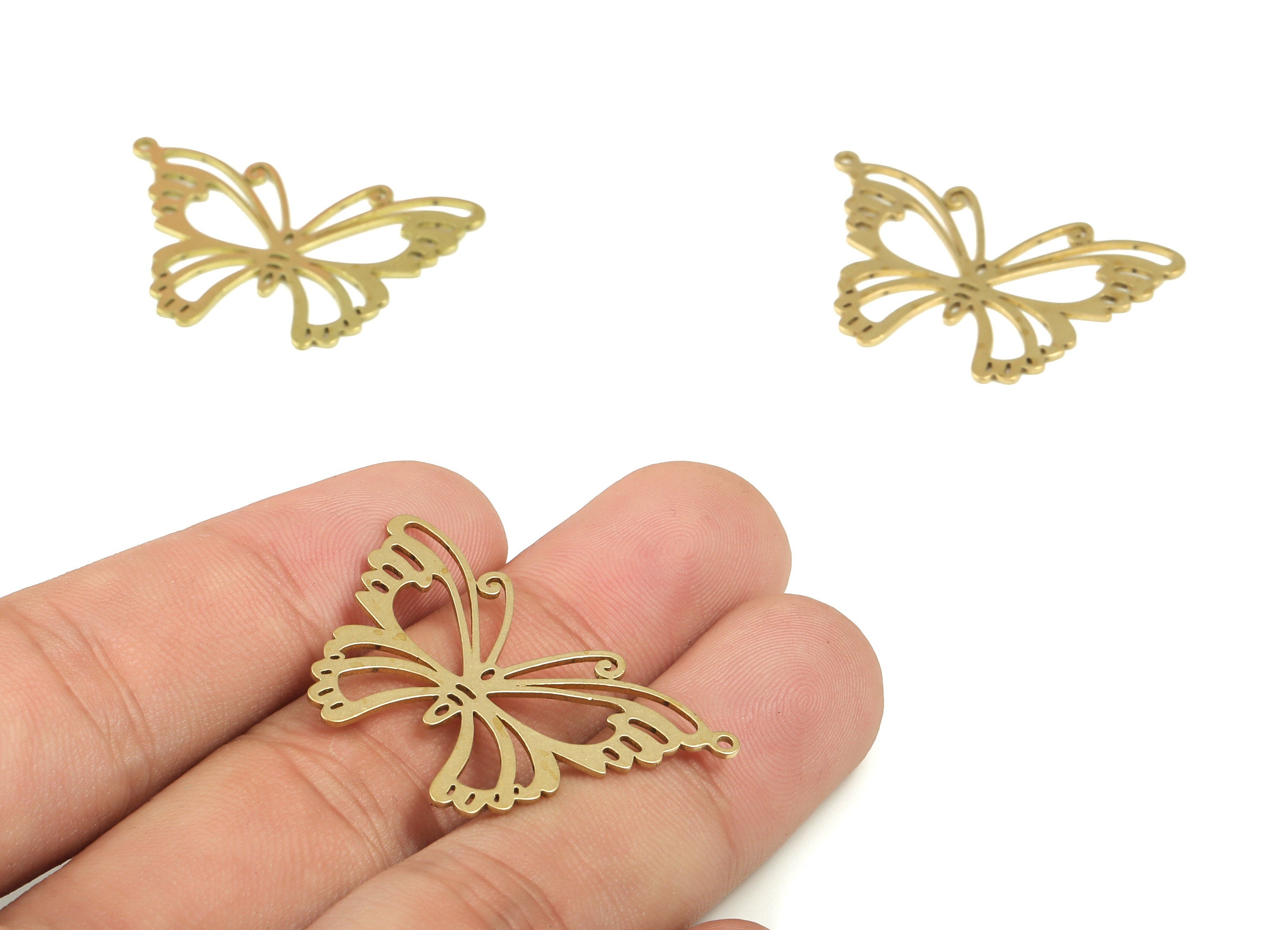 Brass Butterfly Earring Charms - Raw Brass Butterfly Pendant - Earring Findings - Jewelry Making Supplies - 35.1x22.68x0.74mm - PP4213 - DOMEDBAZAAR
