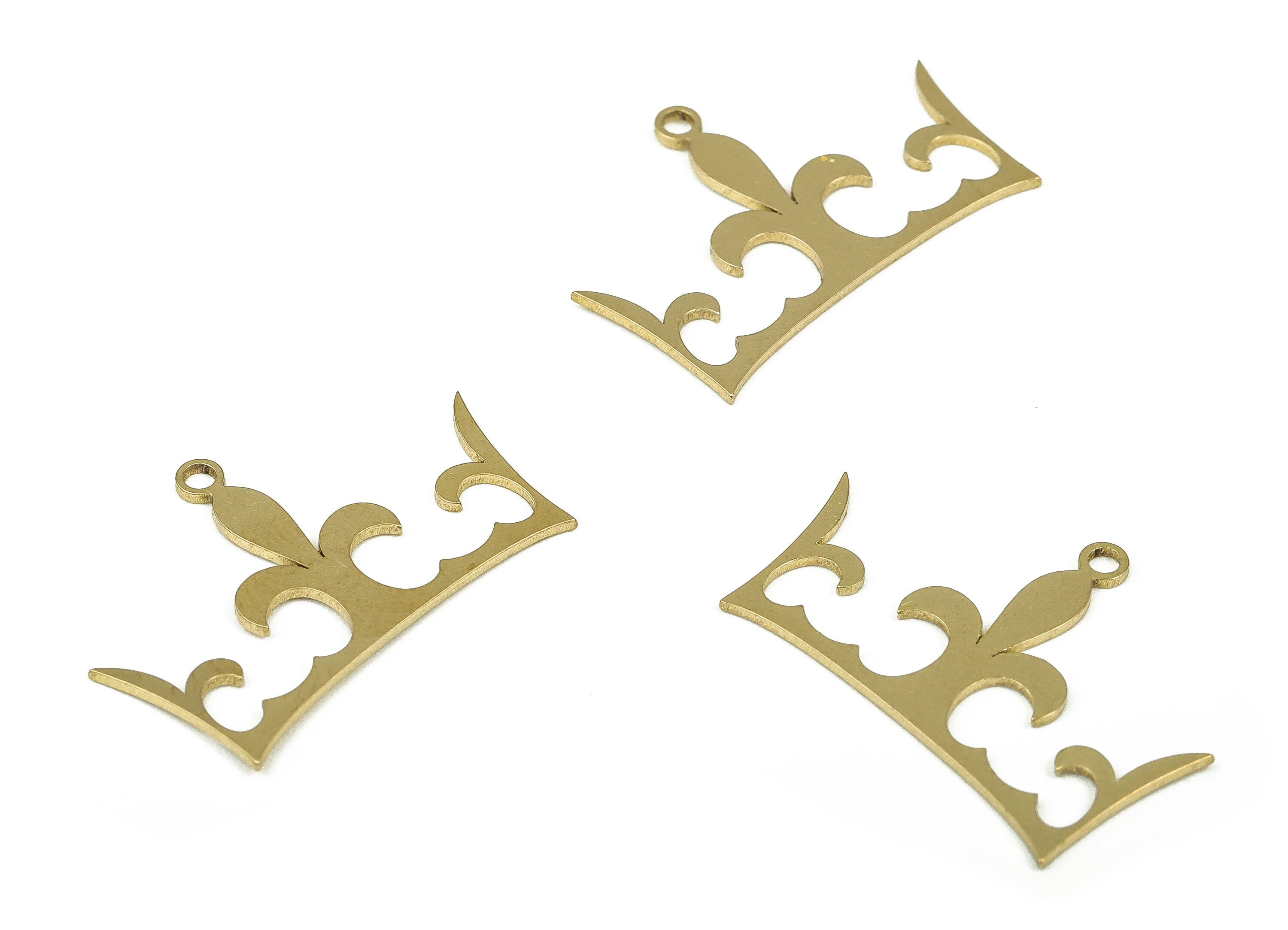 Brass Crown Earring Charms - Raw Brass Crown Pendant Charm - Earrings Finding - Jewelry Making Supplies – 23.97x15.7x0.72mm- PP4349 - DOMEDBAZAAR