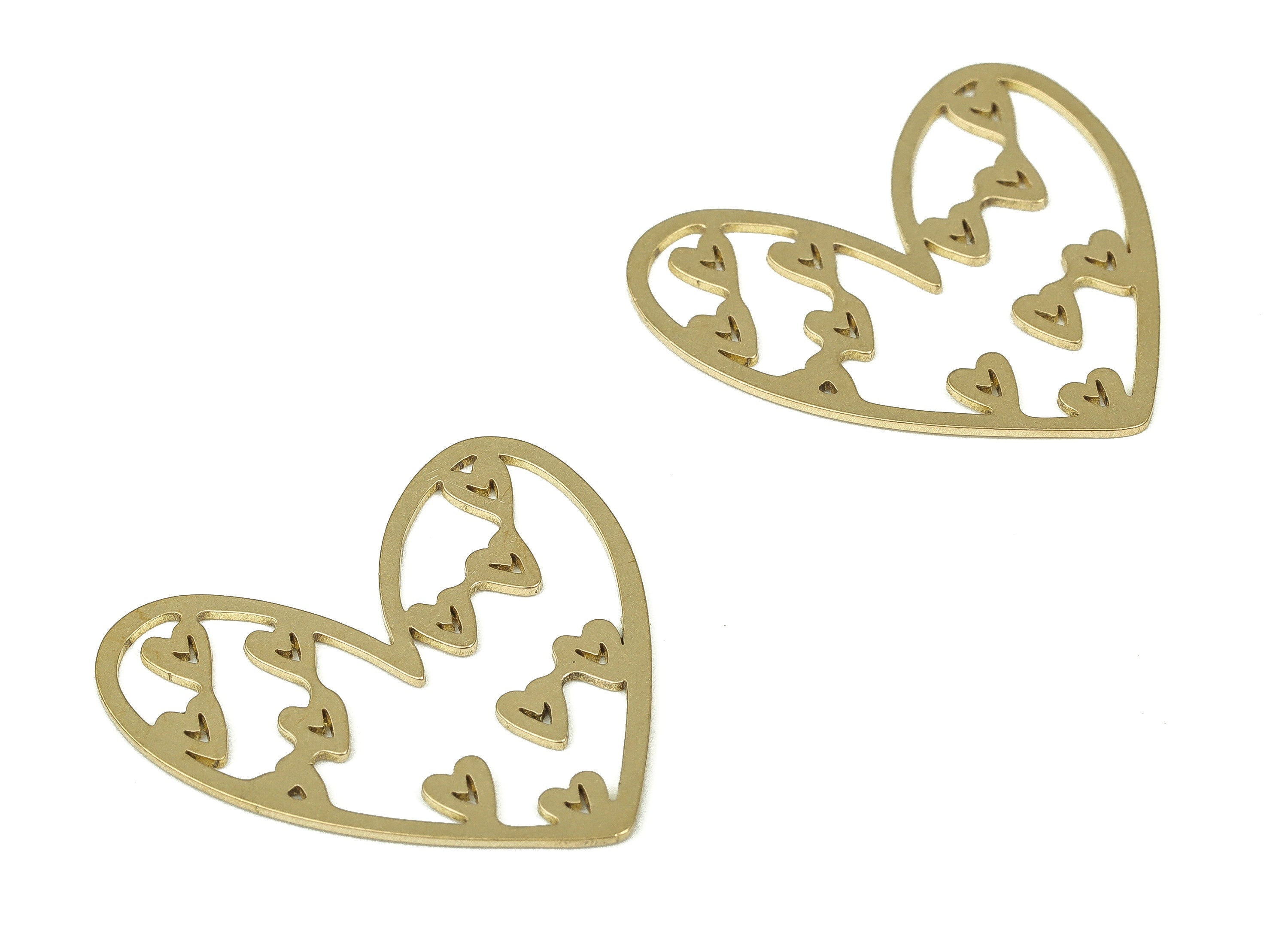 Brass Heart Earring Charms - Raw Brass Heart Pendant - Earrings Finding - Jewelry Making Supplies - 27.63x27.59x0.73mm - PP4285 - DOMEDBAZAAR