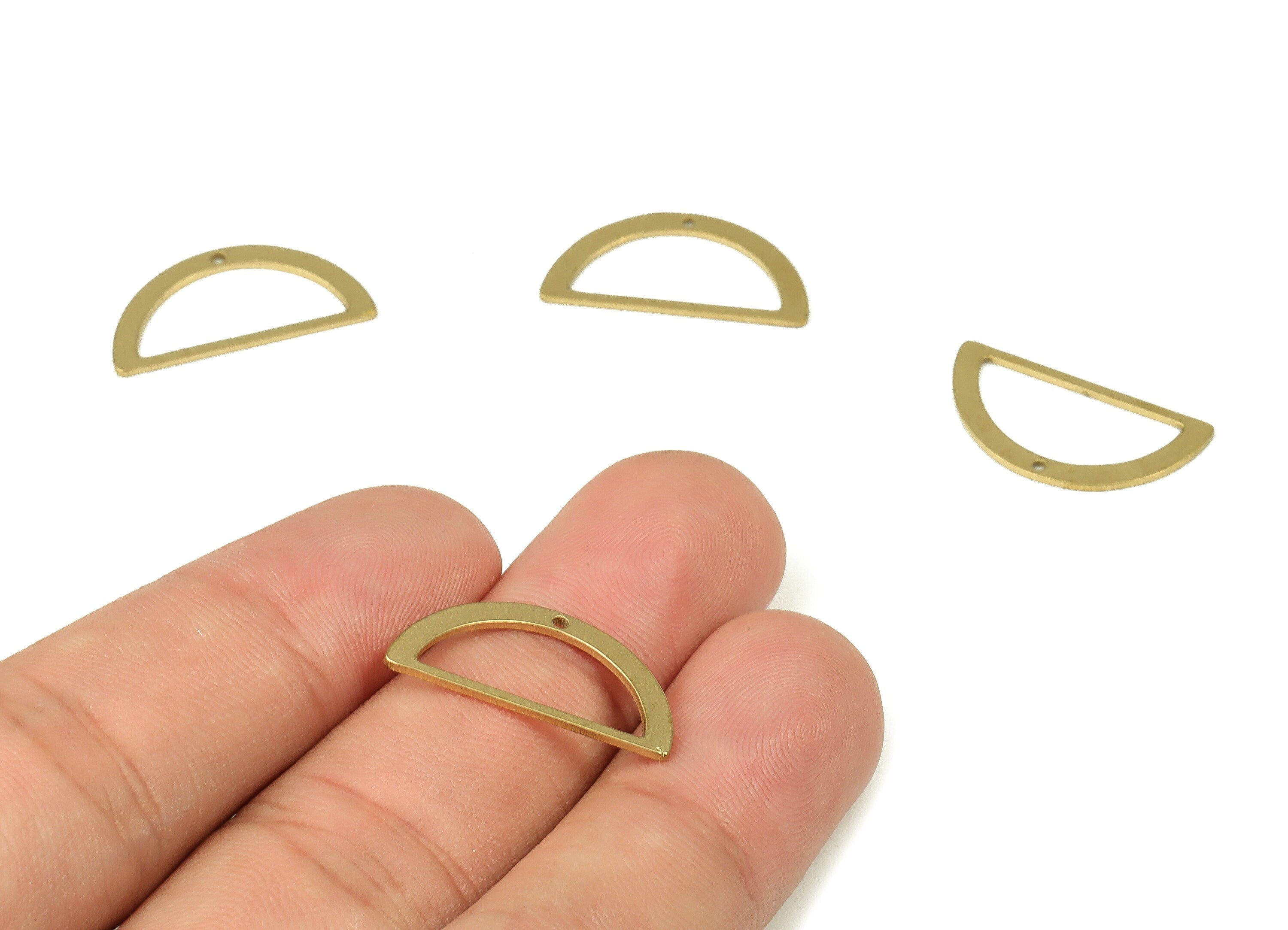 Brass Semi Circle Connectors - Brass D Shape Charms - Brass Earring Findings - Raw Brass Half Moon Charms - 21.75x11.02x0.79mm - PP4274 - DOMEDBAZAAR