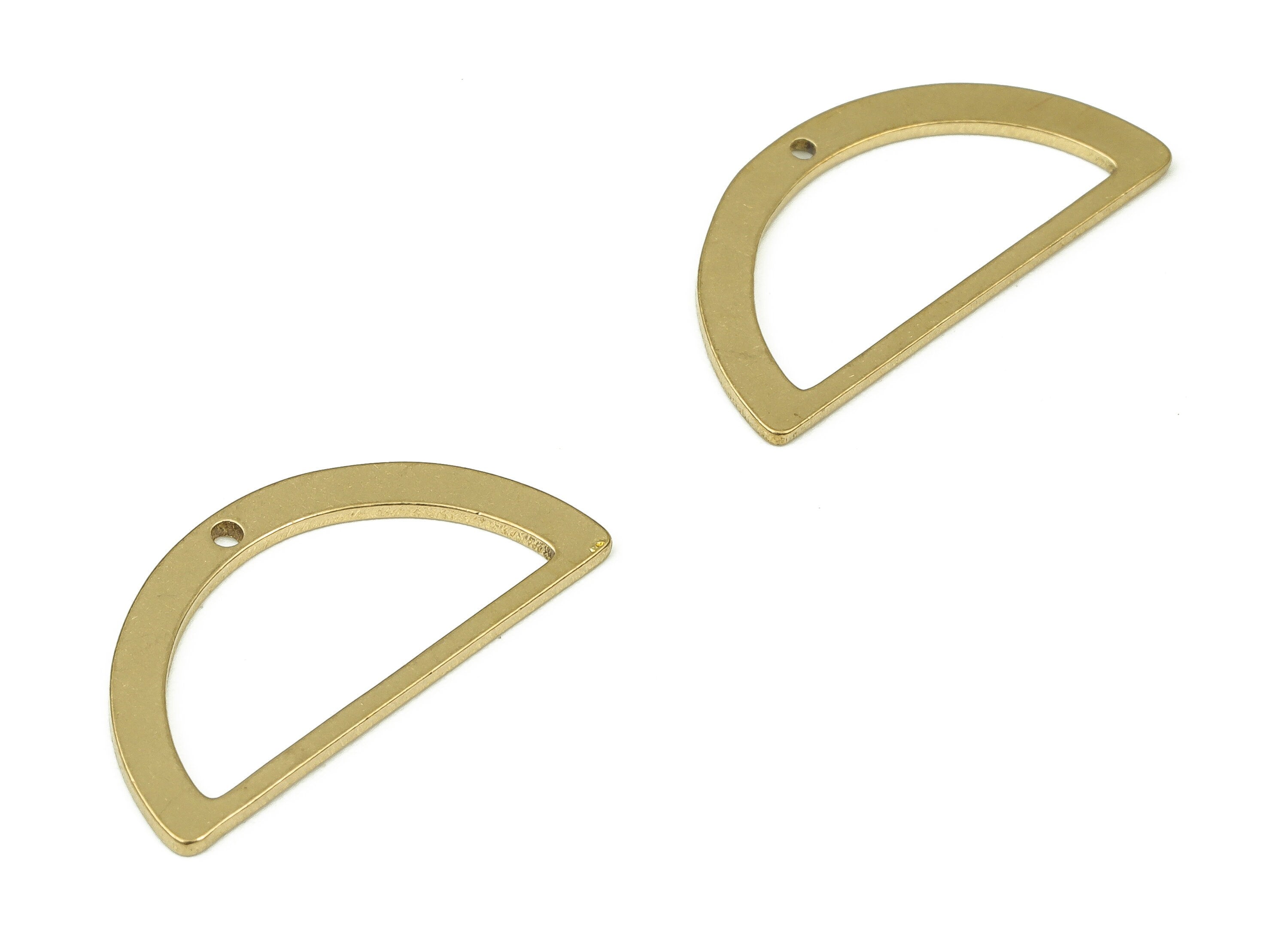 Brass Semi Circle Connectors - Brass D Shape Charms - Brass Earring Findings - Raw Brass Half Moon Charms - 21.75x11.02x0.79mm - PP4274 - DOMEDBAZAAR