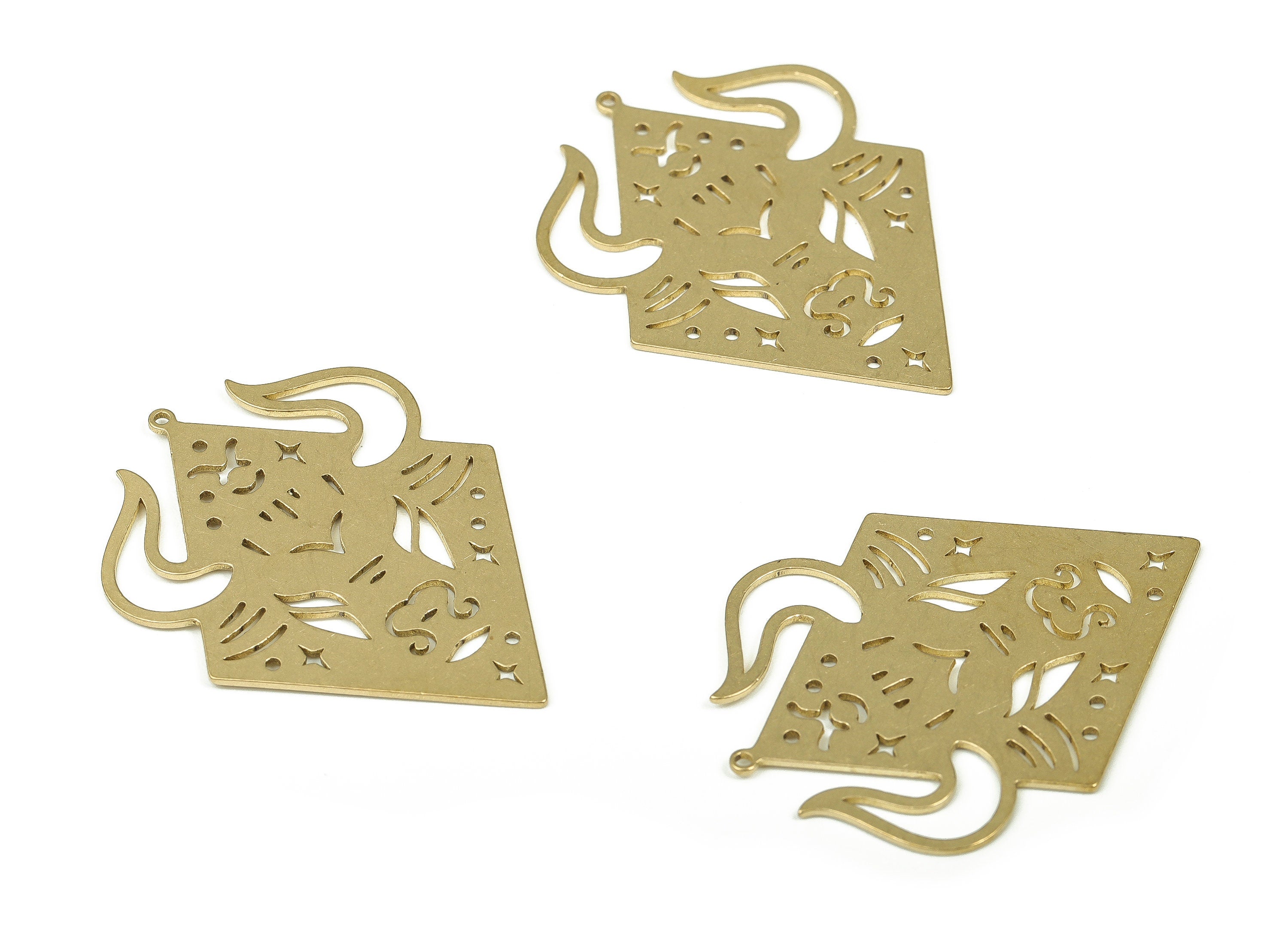 Raw Brass Rhombus Bull Charm – Bull Rhombus Pendant Charm – Brass Earring Charm - Jewelry Making Supplies - 37.84×28×0.92mm - PP4320 - DOMEDBAZAAR