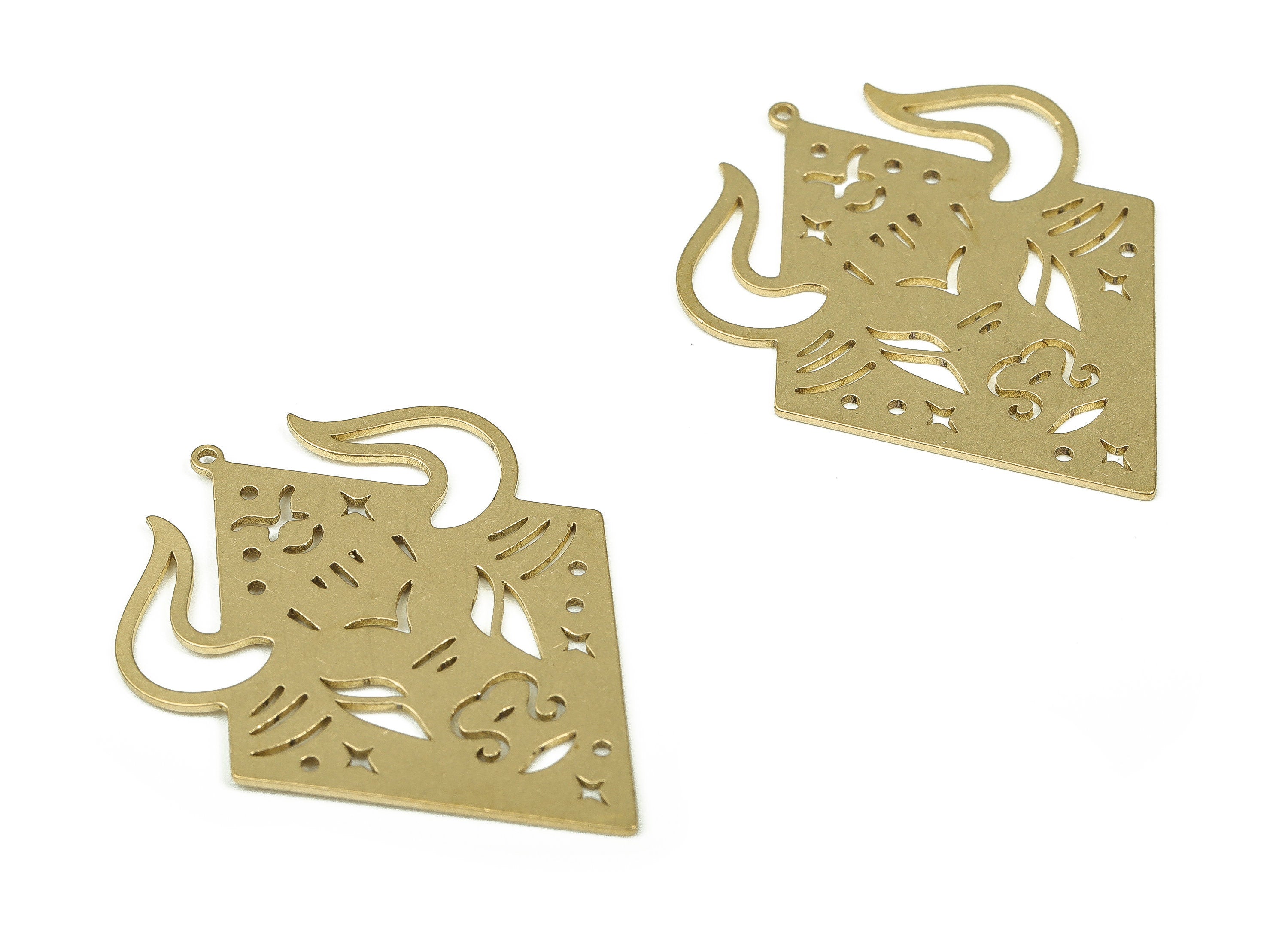 Raw Brass Rhombus Bull Charm – Bull Rhombus Pendant Charm – Brass Earring Charm - Jewelry Making Supplies - 37.84×28×0.92mm - PP4320 - DOMEDBAZAAR