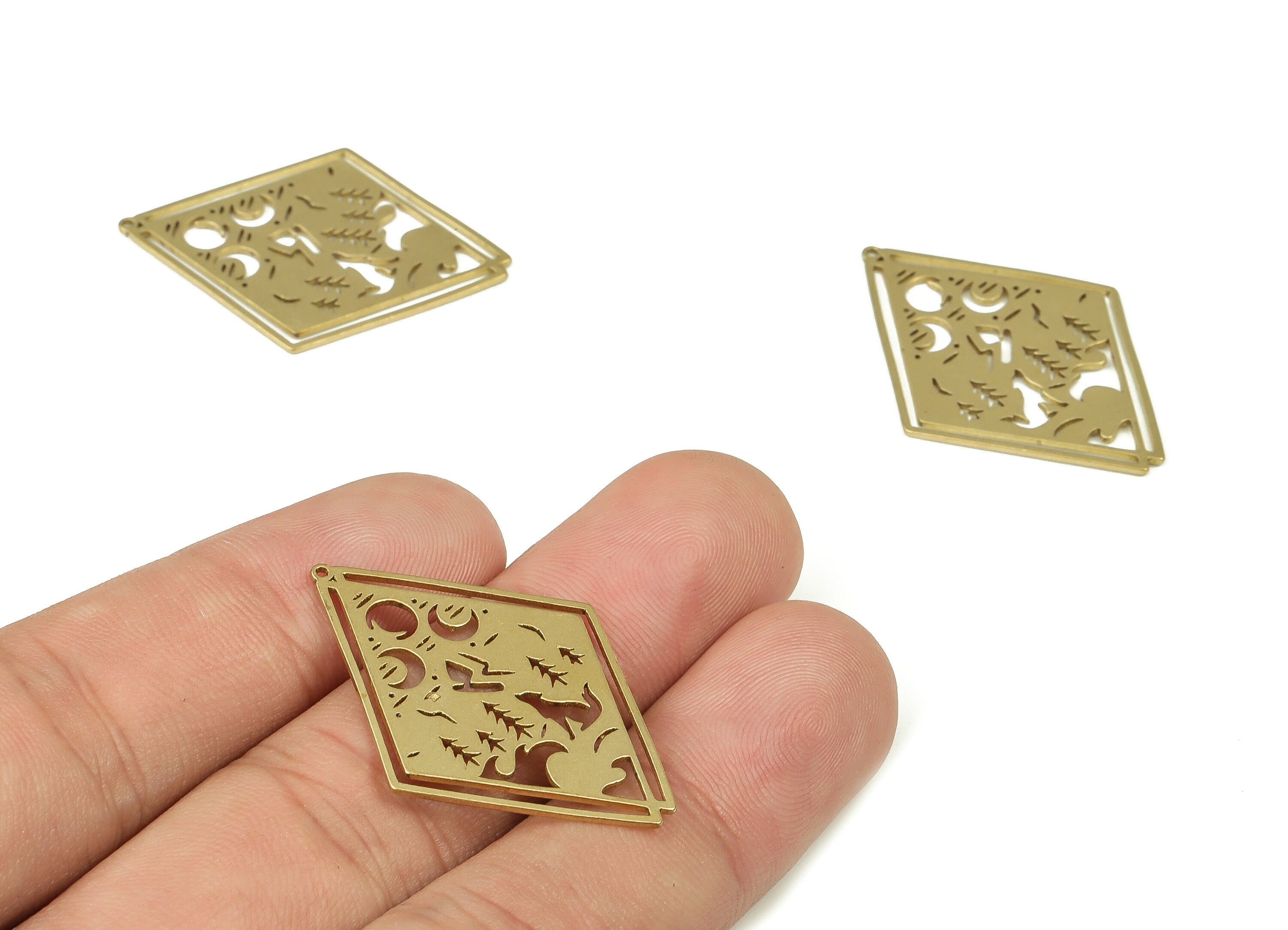 Brass Diamond Tree Earring Charm - Raw Brass Crescent Pendant Charm - Earrings Finding - Jewelry Making Supplies -35.12x25.35x0.79mm- PP4324 - DOMEDBAZAAR