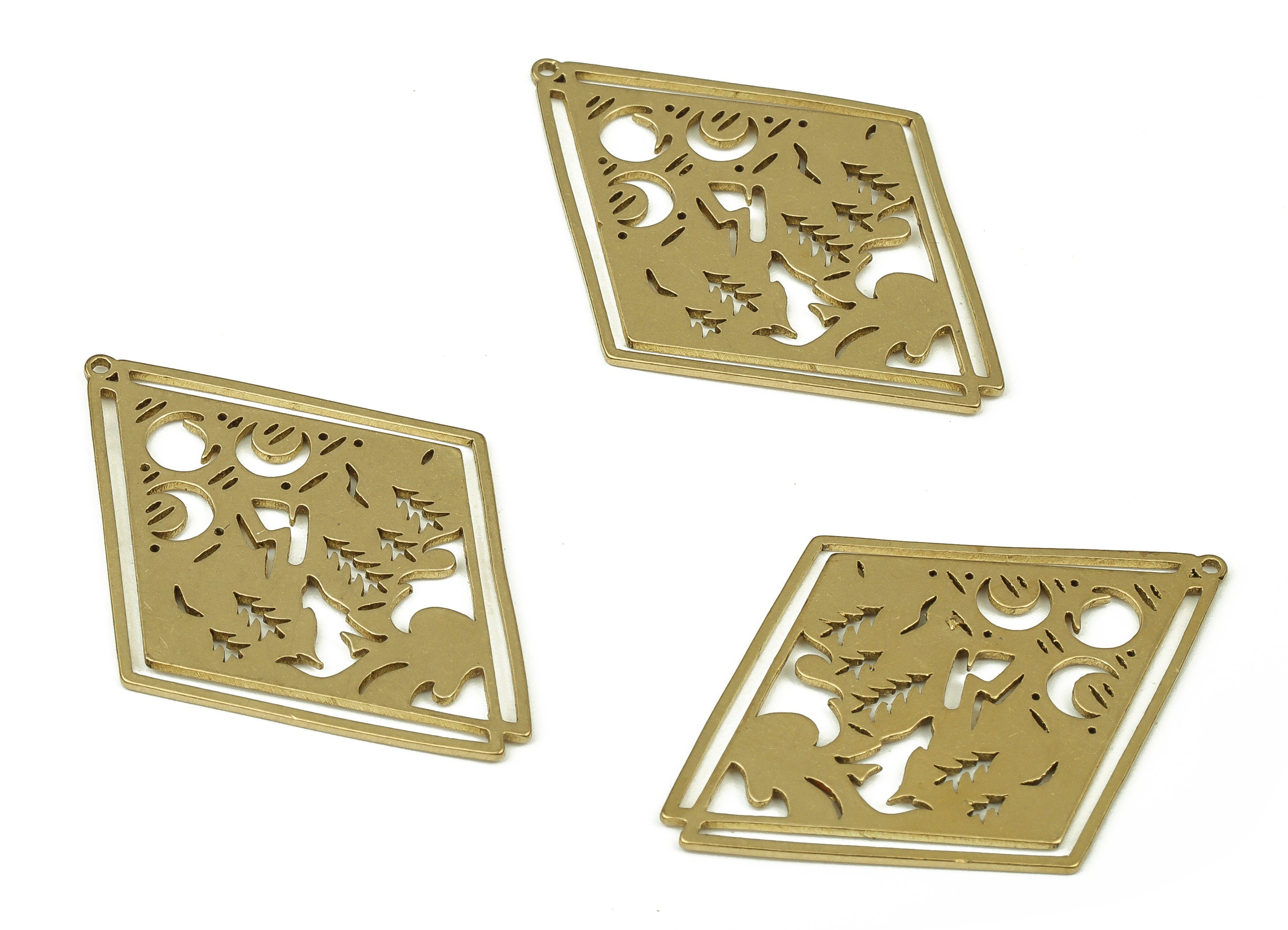 Brass Diamond Tree Earring Charm - Raw Brass Crescent Pendant Charm - Earrings Finding - Jewelry Making Supplies -35.12x25.35x0.79mm- PP4324 - DOMEDBAZAAR