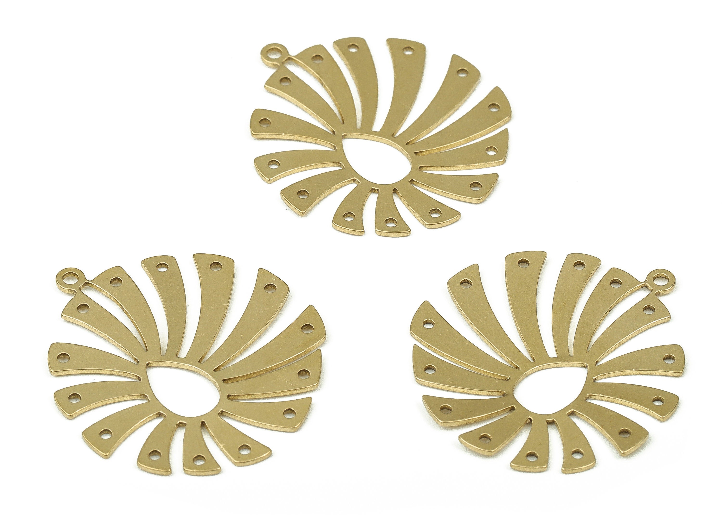 Brass Flower Earring Connector - Raw Brass Flower Earring Charms and Pendant - 14 Holes - Jewelry Supplies - 30.55x27.58x0.79mm - PP4286 - DOMEDBAZAAR