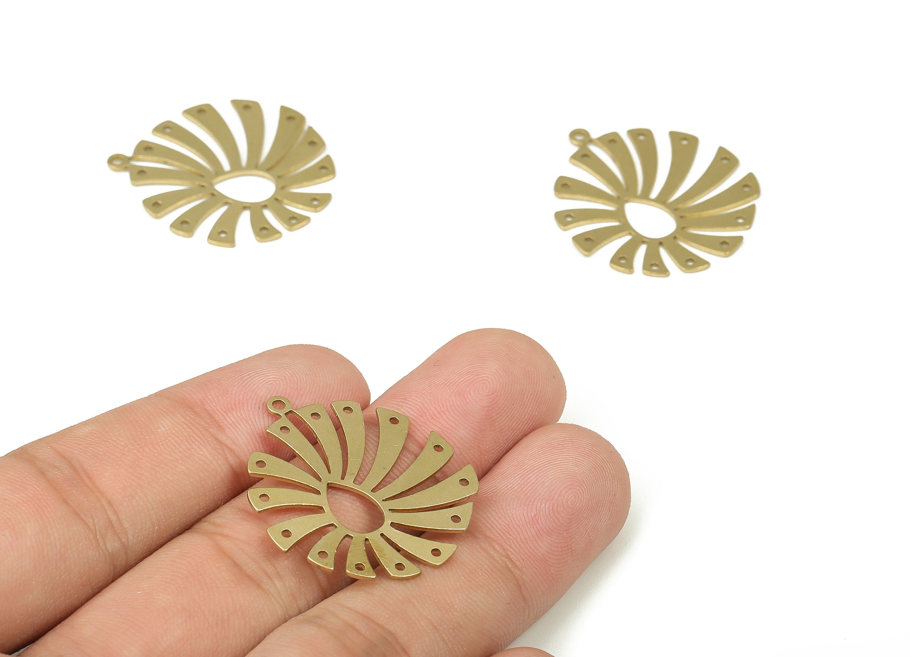 Brass Flower Earring Connector - Raw Brass Flower Earring Charms and Pendant - 14 Holes - Jewelry Supplies - 30.55x27.58x0.79mm - PP4286 - DOMEDBAZAAR