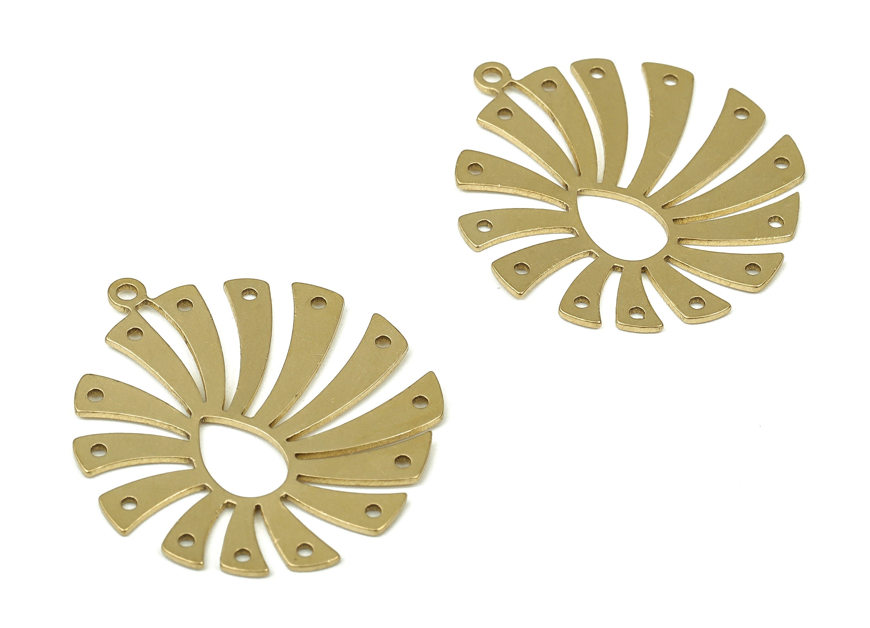 Brass Flower Earring Connector - Raw Brass Flower Earring Charms and Pendant - 14 Holes - Jewelry Supplies - 30.55x27.58x0.79mm - PP4286 - DOMEDBAZAAR
