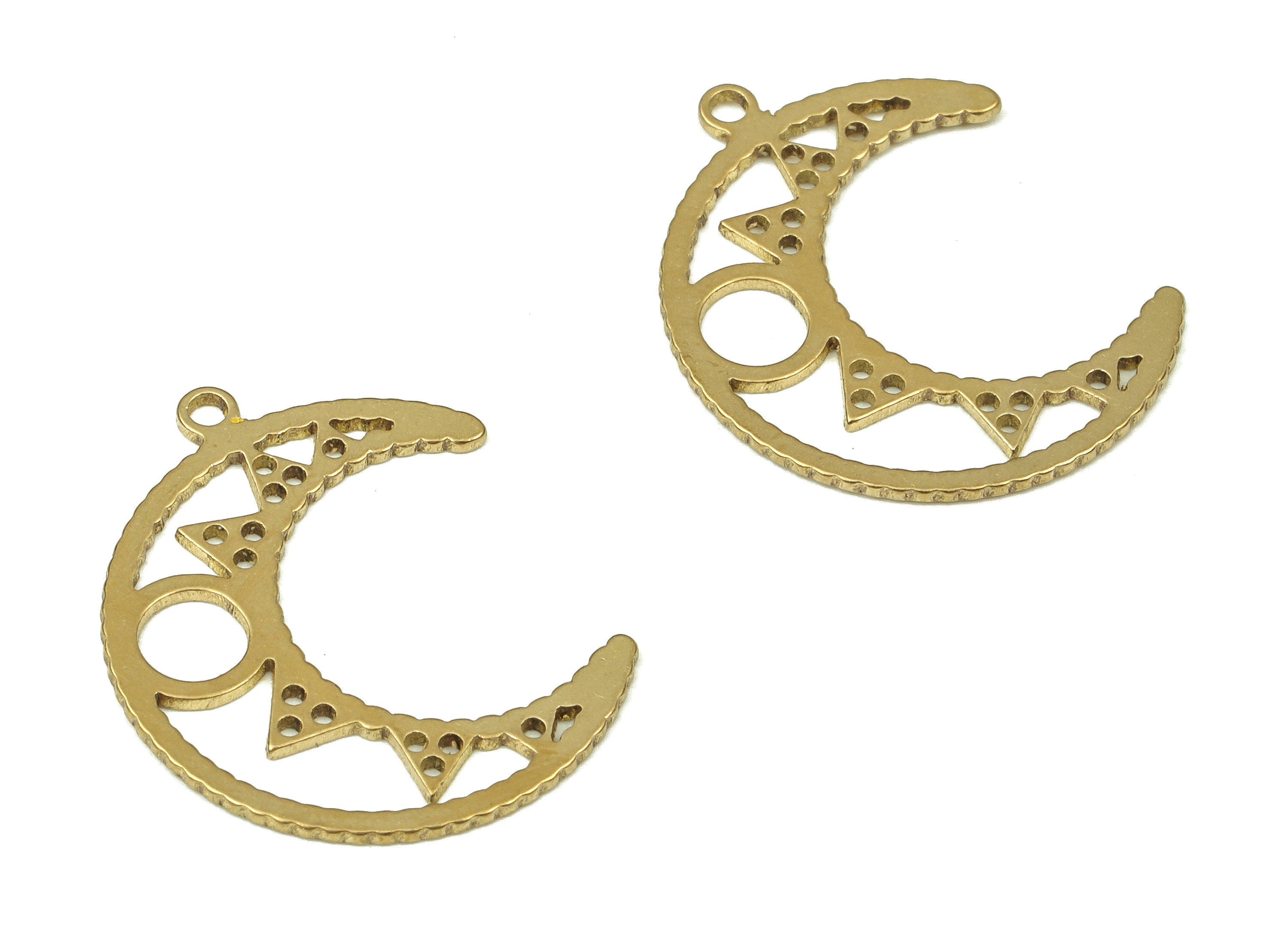 Brass Crescent Earring Charms - Raw Brass Moon Pendant Charms - Earrings Finding - DIY Jewelry Making Supplies -20.14x15.24x0.67mm- PP4352 - DOMEDBAZAAR