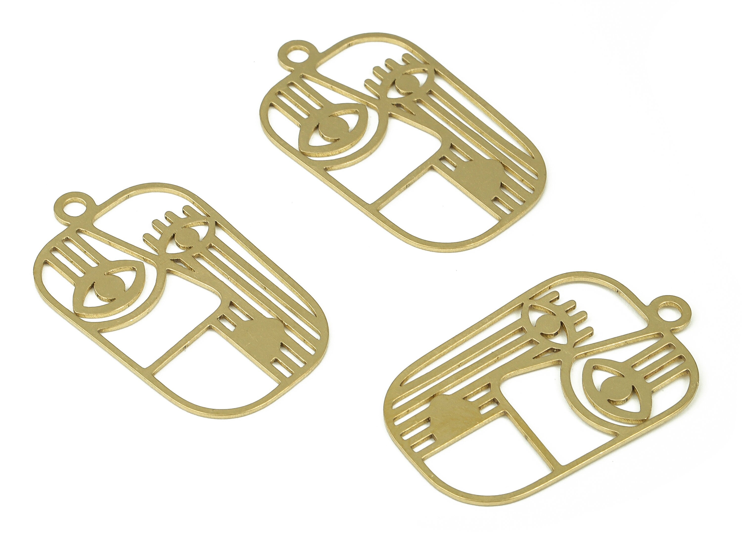 Brass Geometric Faces Pendant Charm - Raw Brass Face Earring Charms - Earrings Finding - Jewelry Making Supplies -35.01x20.97x0.98mm- PP4321 - DOMEDBAZAAR