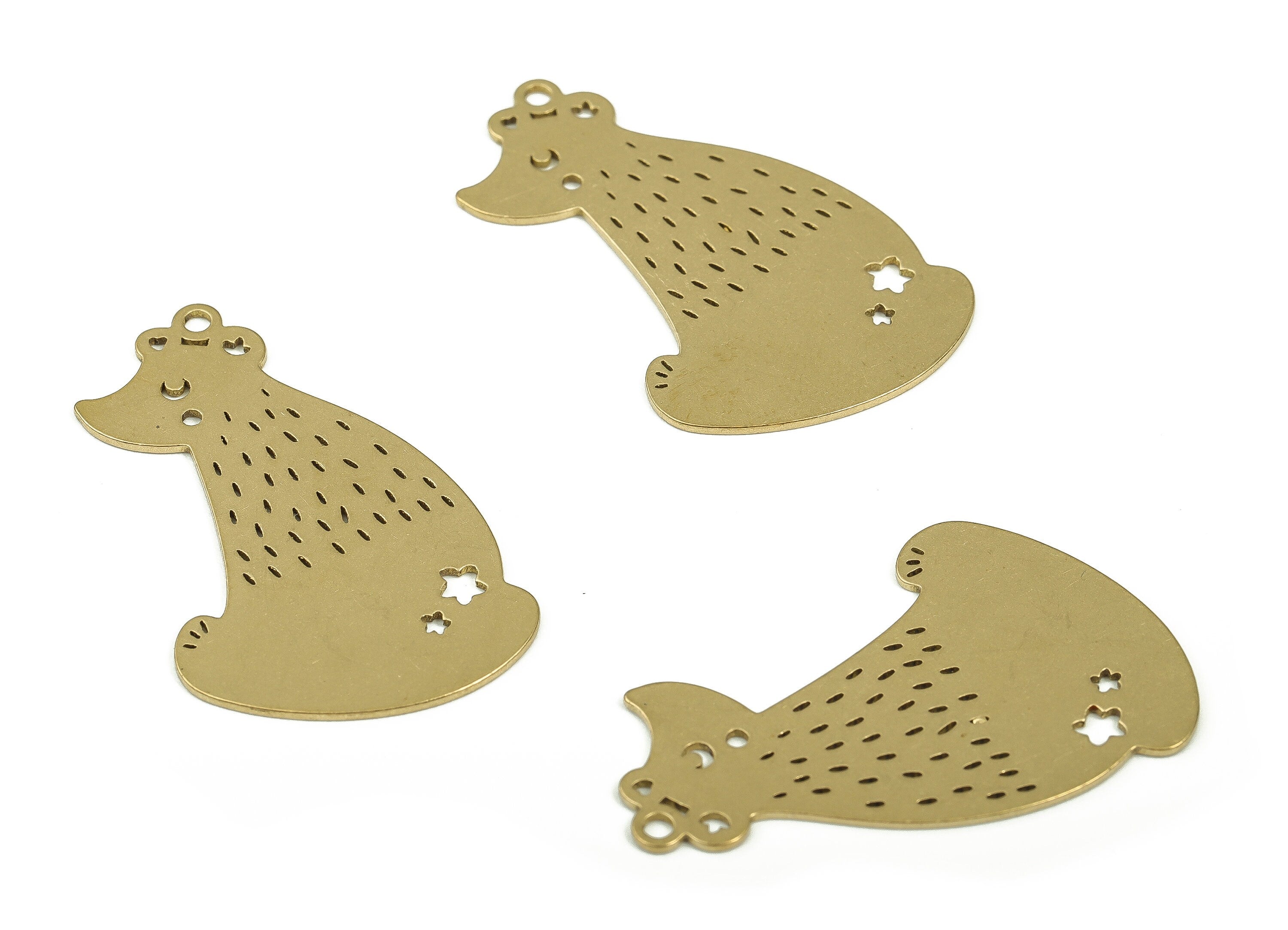 Brass Bear Crescent Earrings Charm - Raw Brass Bear Star Pendants - Earrings Finding - Jewelry Making Supplies -33.4x20.43x0.7mm - PP4317 - DOMEDBAZAAR