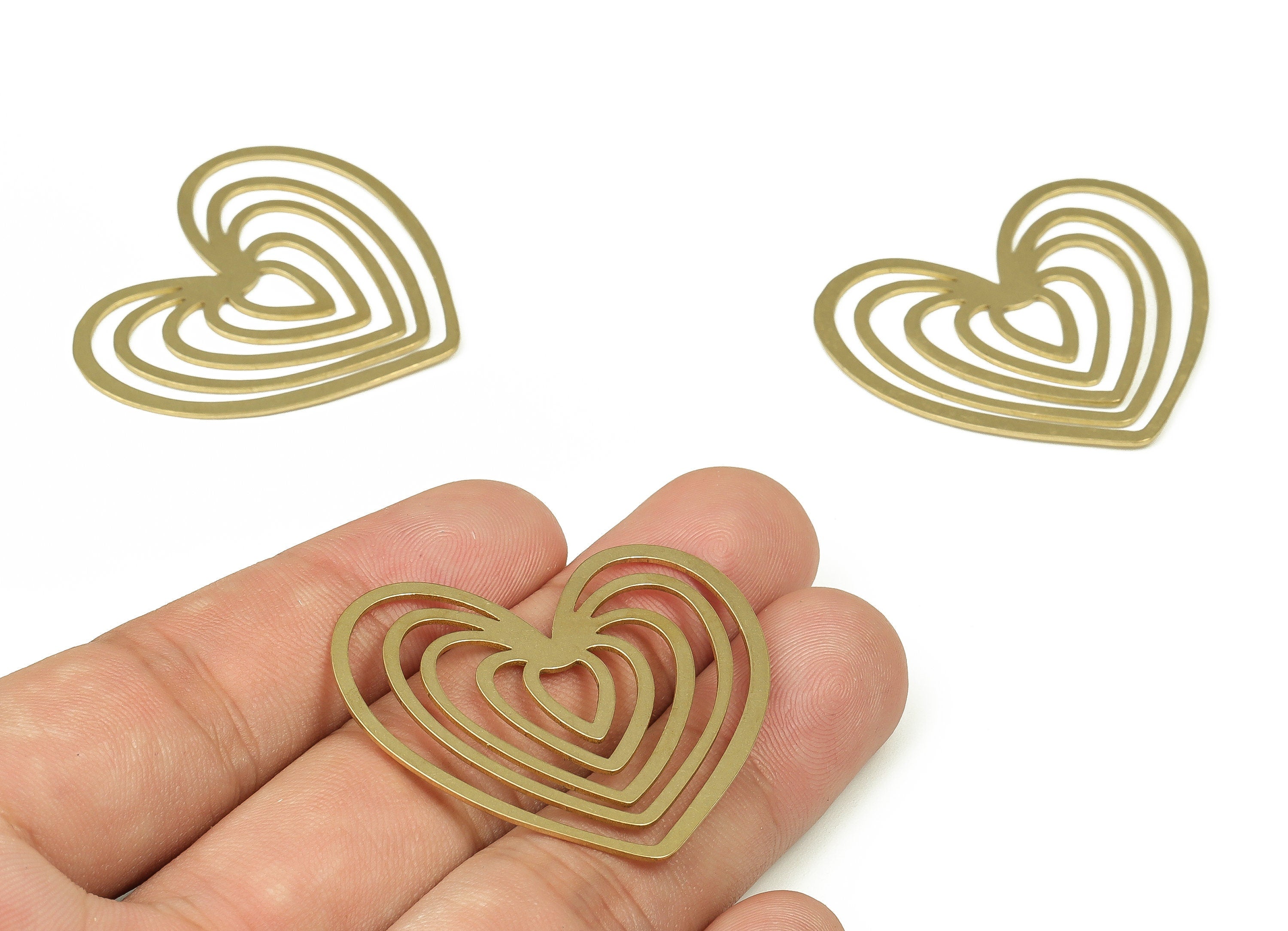 Brass Heart Charm Earring Findings - Raw Brass Geometric Heart Charm - Earring Heart Charm - Earring Findings - 39.99x36.11x0.79mm - PP4265 - DOMEDBAZAAR