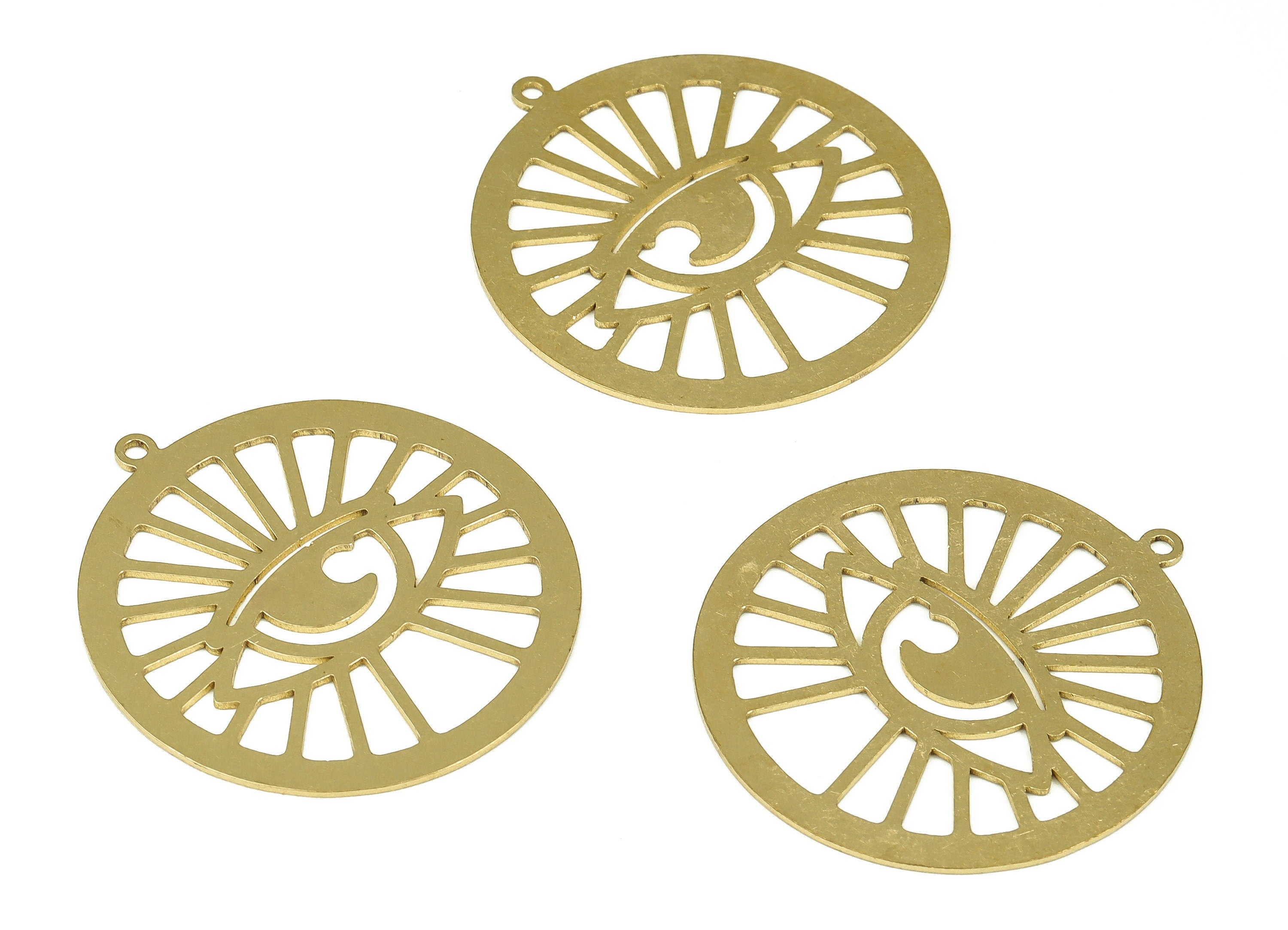 Brass Round Eye Earring Charms - Raw Brass Circle Eye Pendant Charm - Earring Findings - Jewelry Making Supplies -37.73x34.99x0.72mm- PP4328 - DOMEDBAZAAR